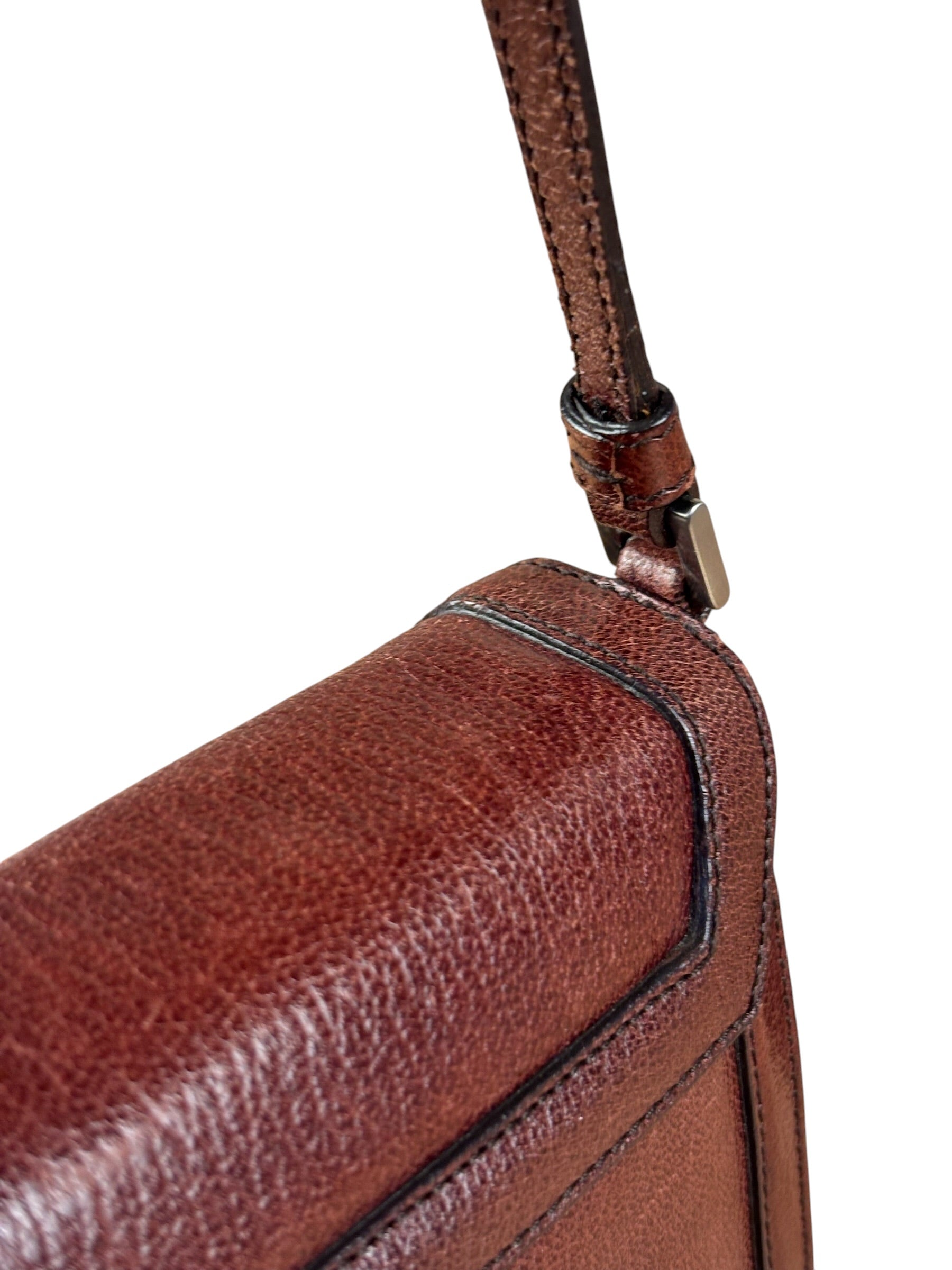 Prada Enameled Metal Triangle Brown Shoulder Bag