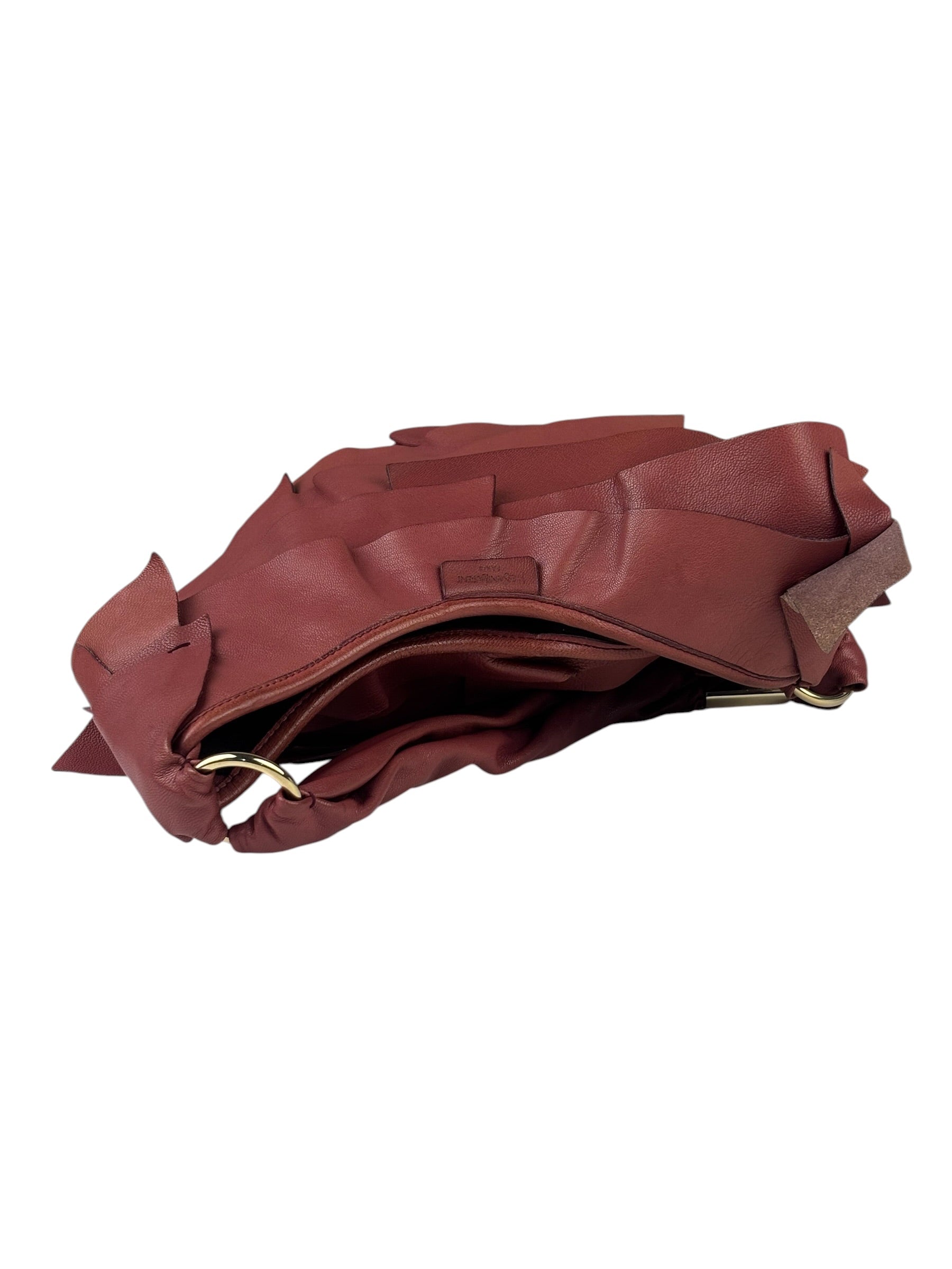 Yves Saint Laurent Dusty Rose Leather Tropez Ruffled Frilled Hobo Bag