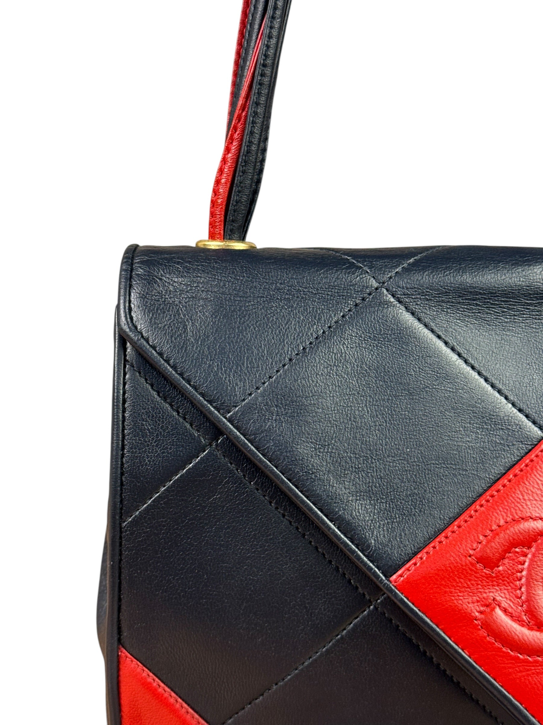 Chanel Vintage Navy/Red Quilted Leather Flap Bag 1989