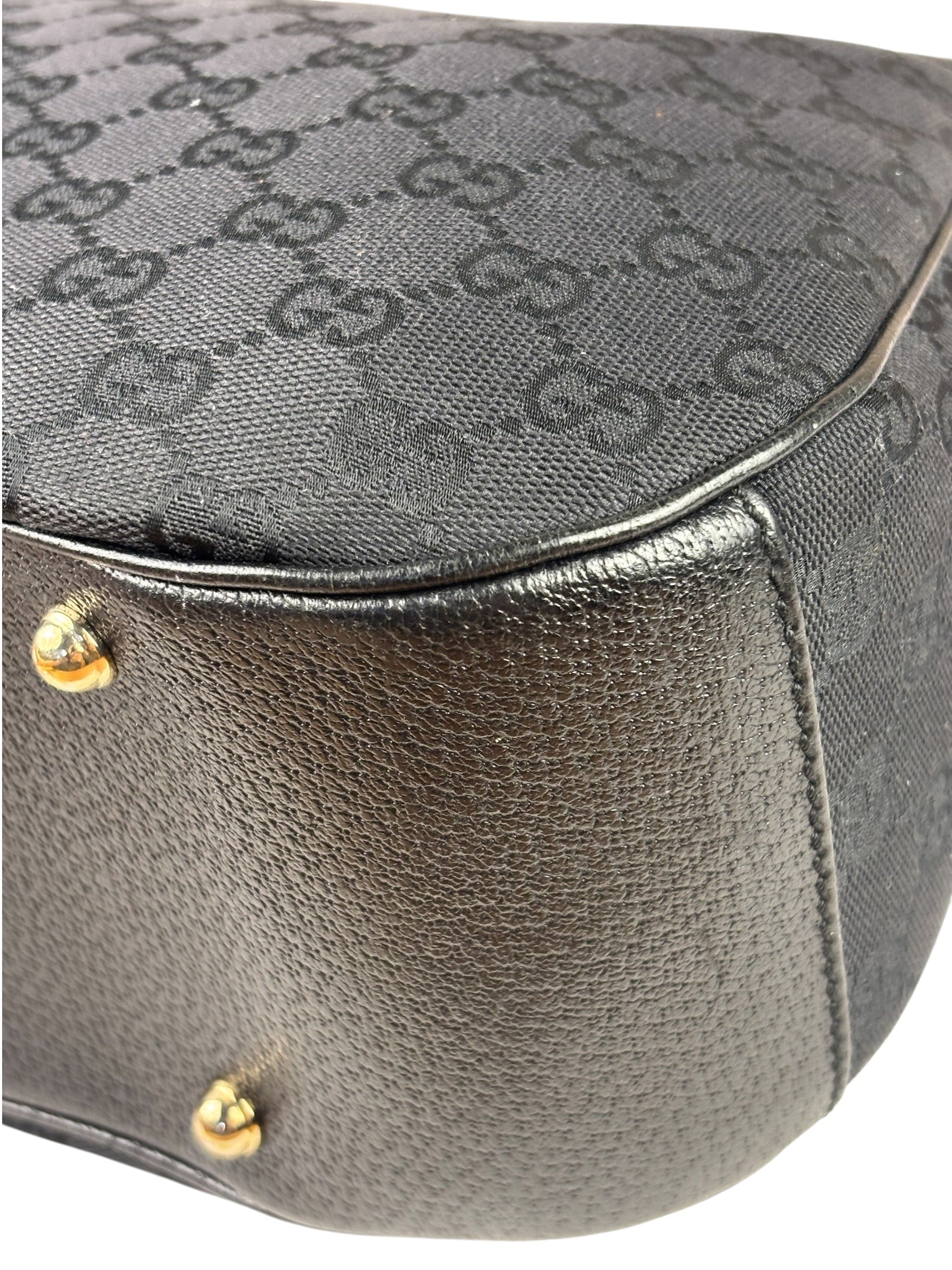 Gucci Black Leather Trim Bamboo Handle Hobo Bag