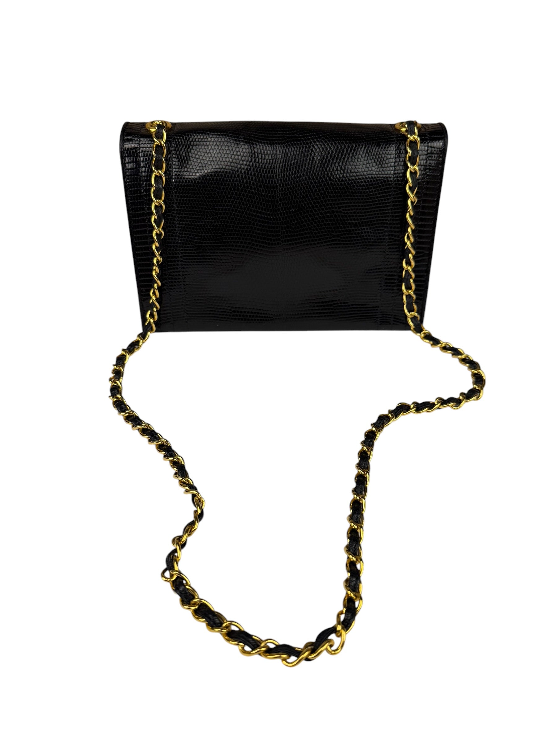 Chanel Black Lizard Leather Envelope Flap Bag 1986