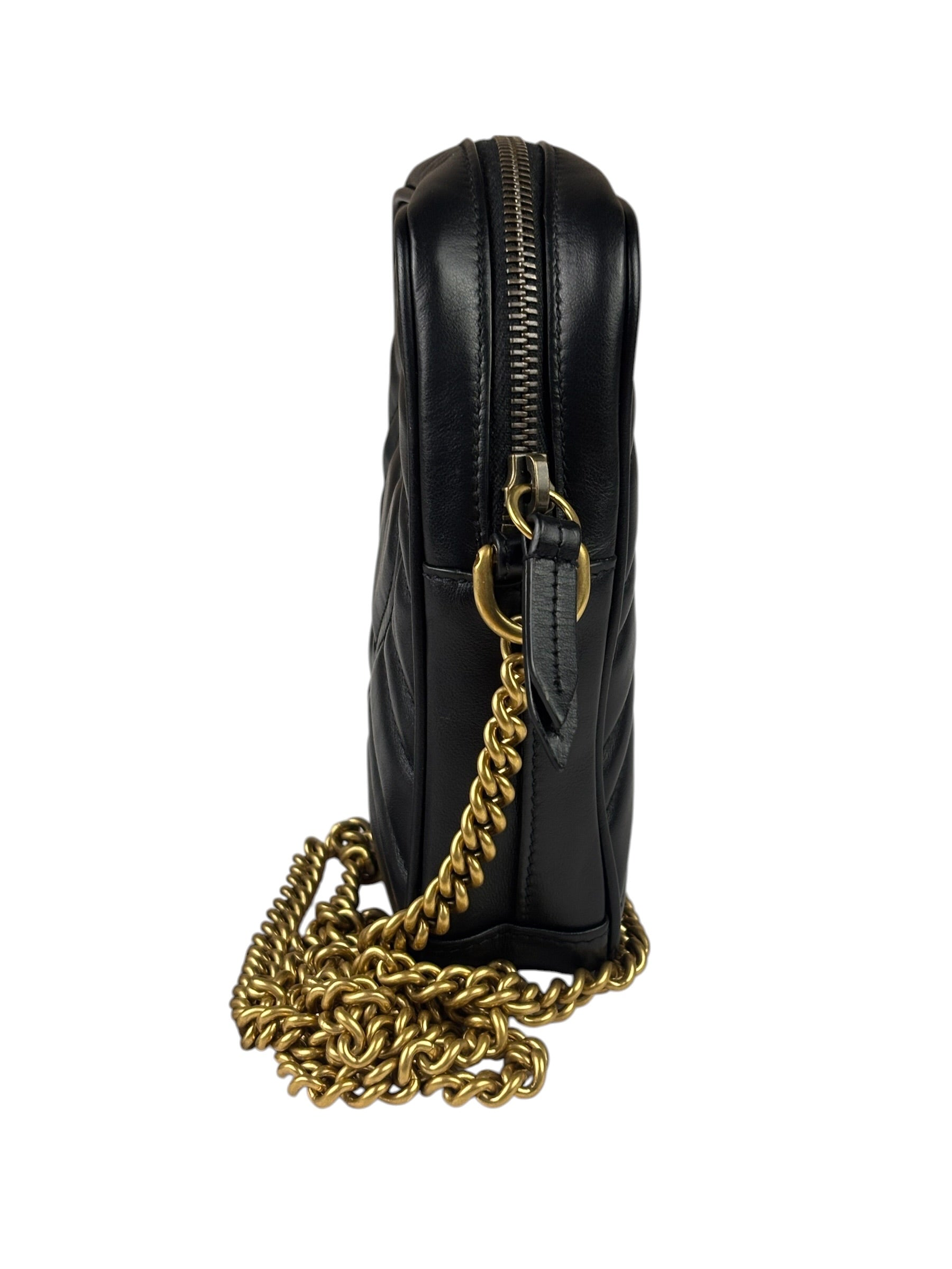 Gucci Black Leather Vertical Marmont Phone Crossbody Bag