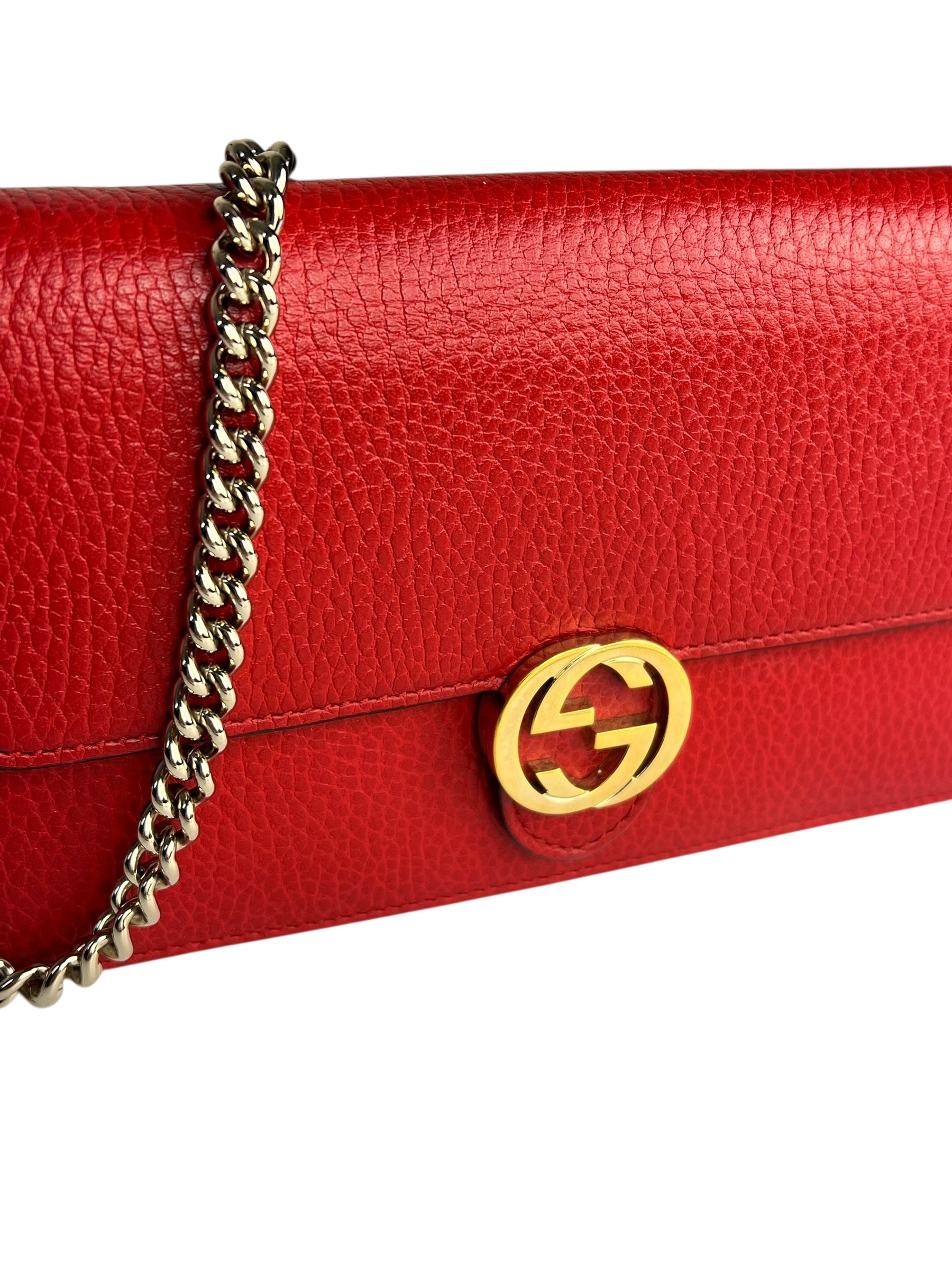 Gucci Red Leather GG Wallet on Chain Bag