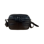 Saint Laurent Crocodile Embossed Leather Camera Bag Black