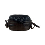 Saint Laurent Crocodile Embossed Leather Camera Bag Black