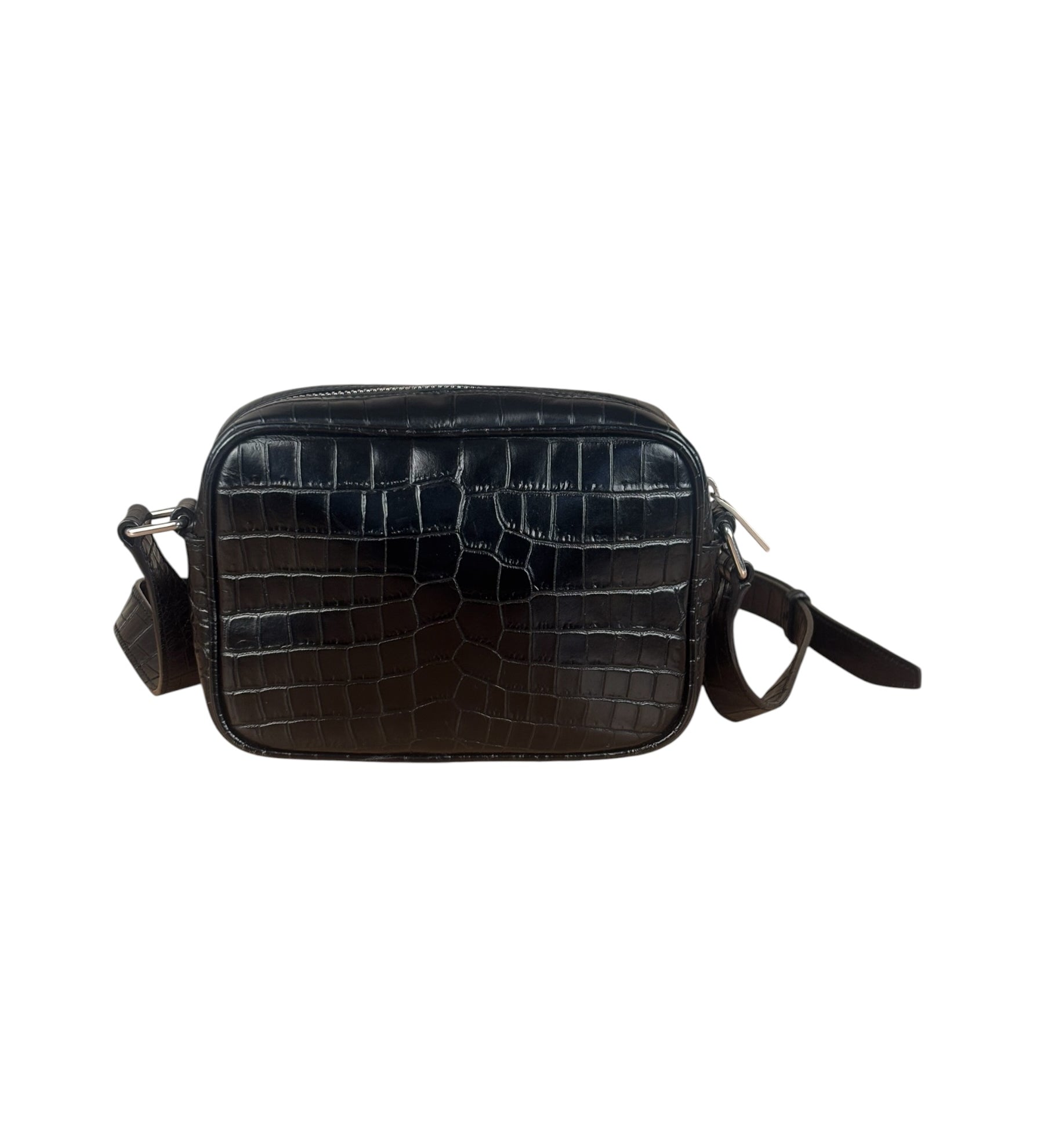 Saint Laurent Crocodile Embossed Leather Camera Bag Black