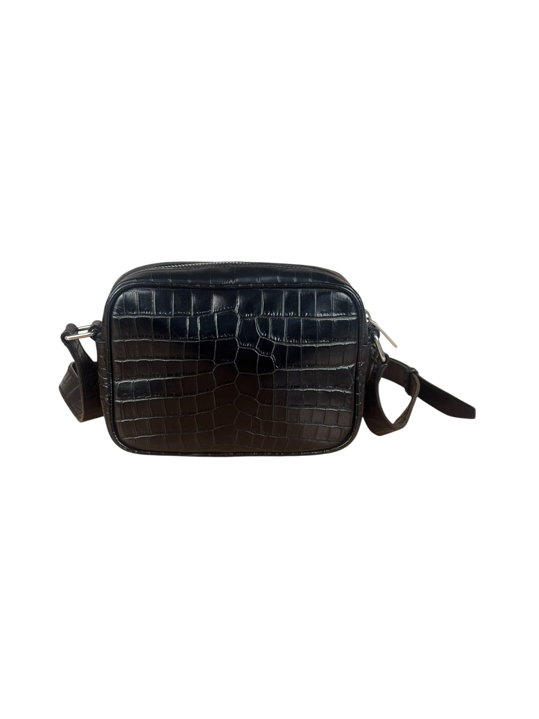 Saint Laurent Crocodile Embossed Leather Camera Bag Black