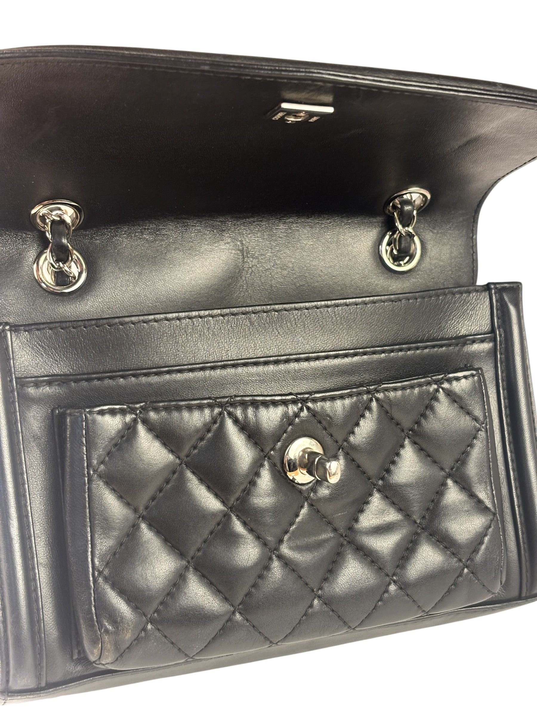 Chanel Black Quilted Leather Geometric Chain Flap Bag 2014