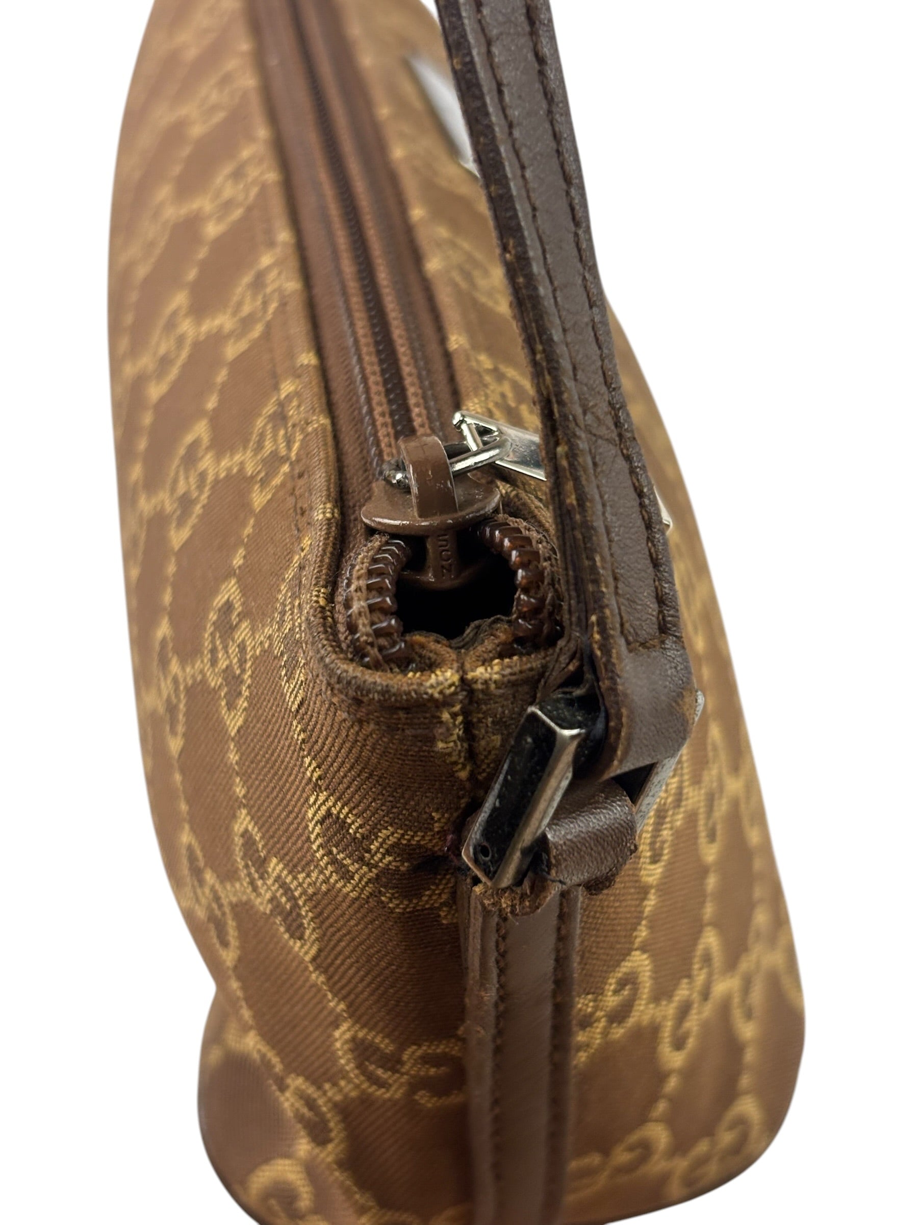 Gucci Brown Leather Trim GG Boat Pochette