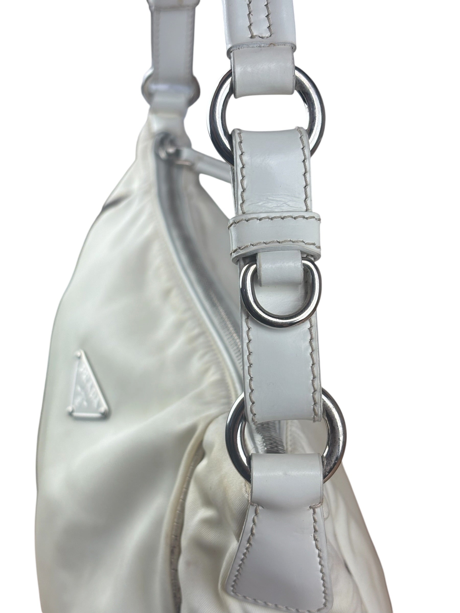 Prada White Tessuto Nylon Leather Trim Shoulder Bag