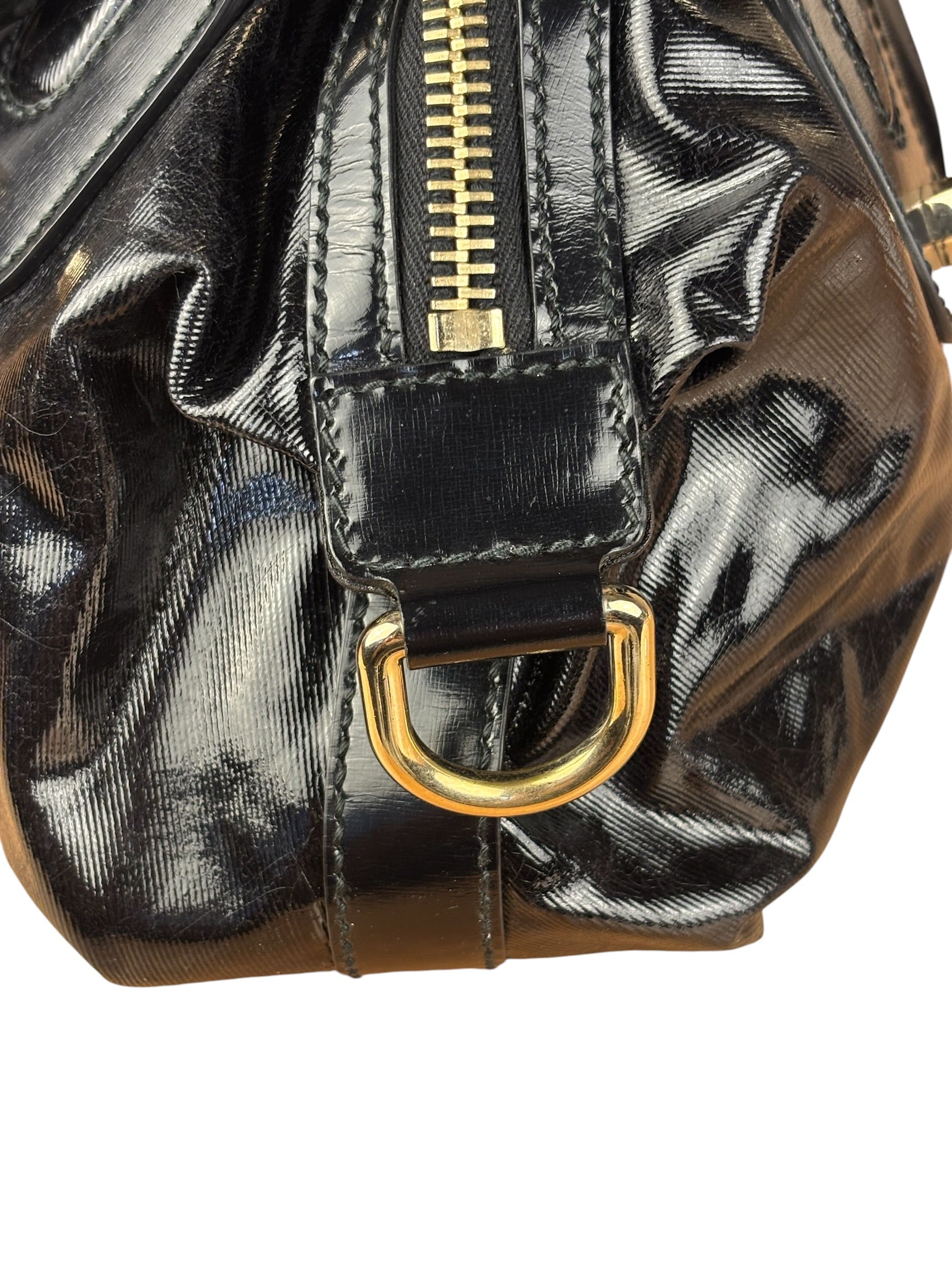 Gucci Black Patent Vintage Dialux Pop Bamboo 2Way Handbag