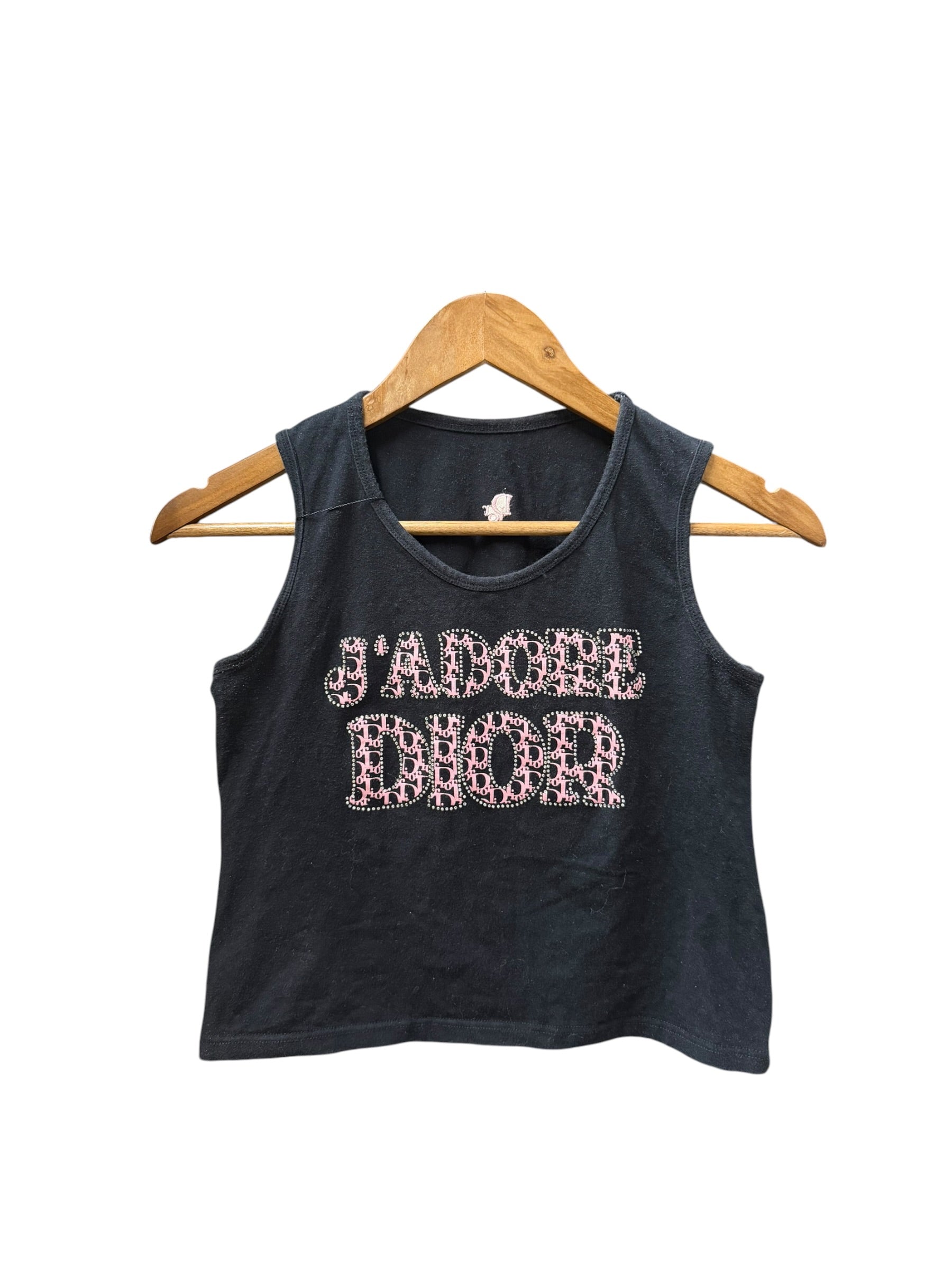 Christian Dior Black Rhinestone J'adore Dior Cotton Tank Top