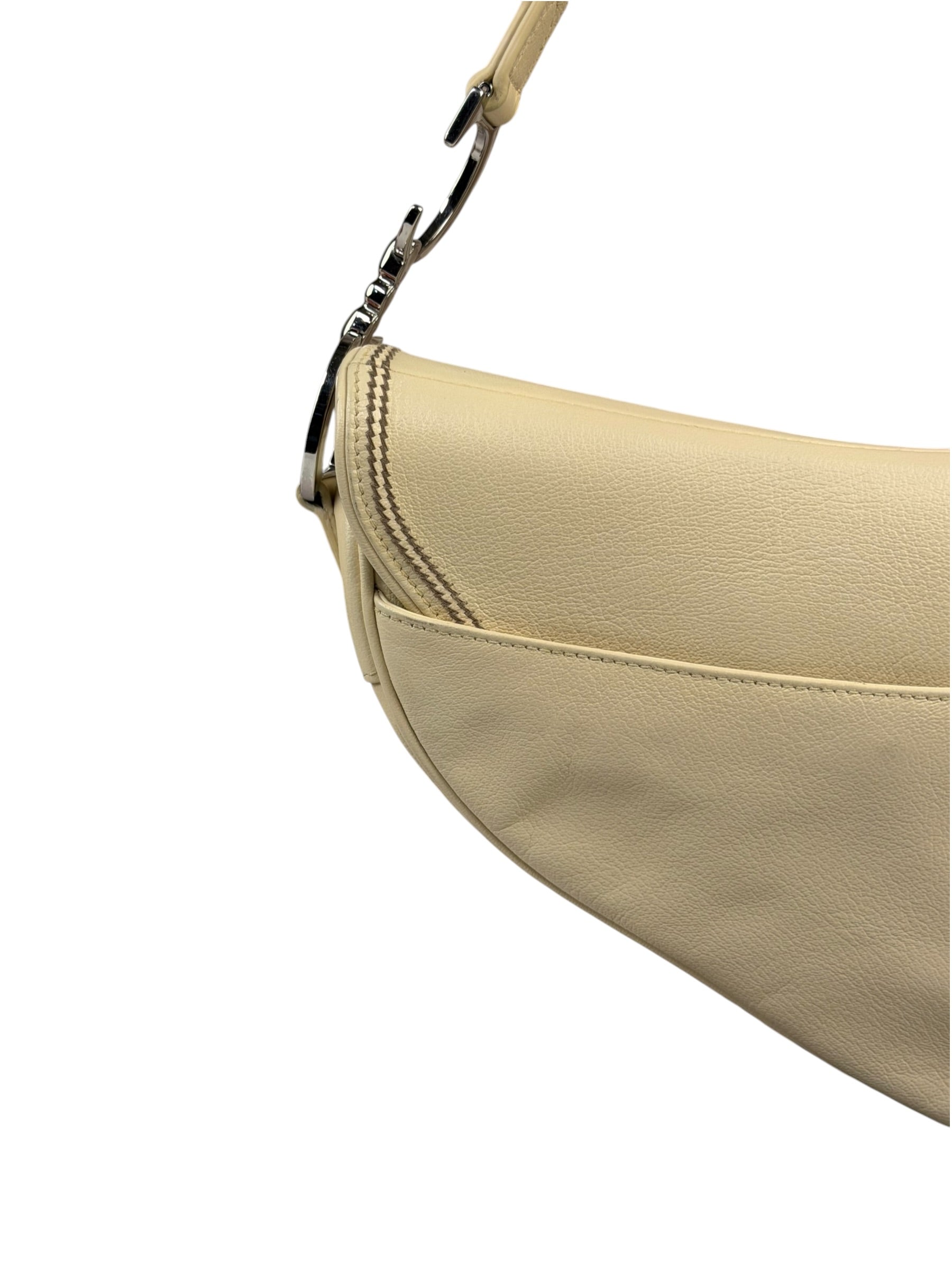 Christian Dior Cream Leather Saddle Shoulder Bag