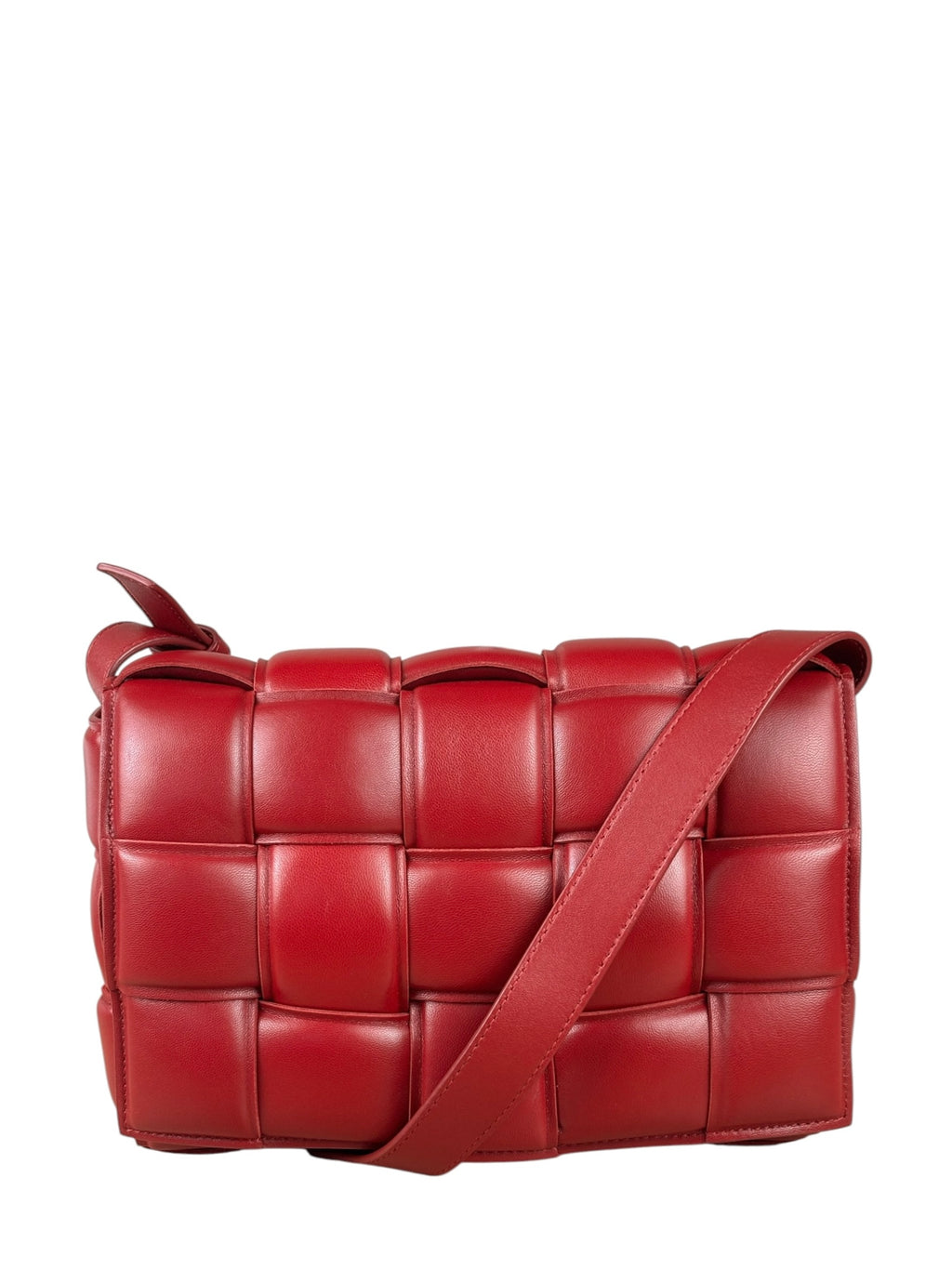 Bottega Veneta Red Intrecciato Padded Cassette Flap Bag