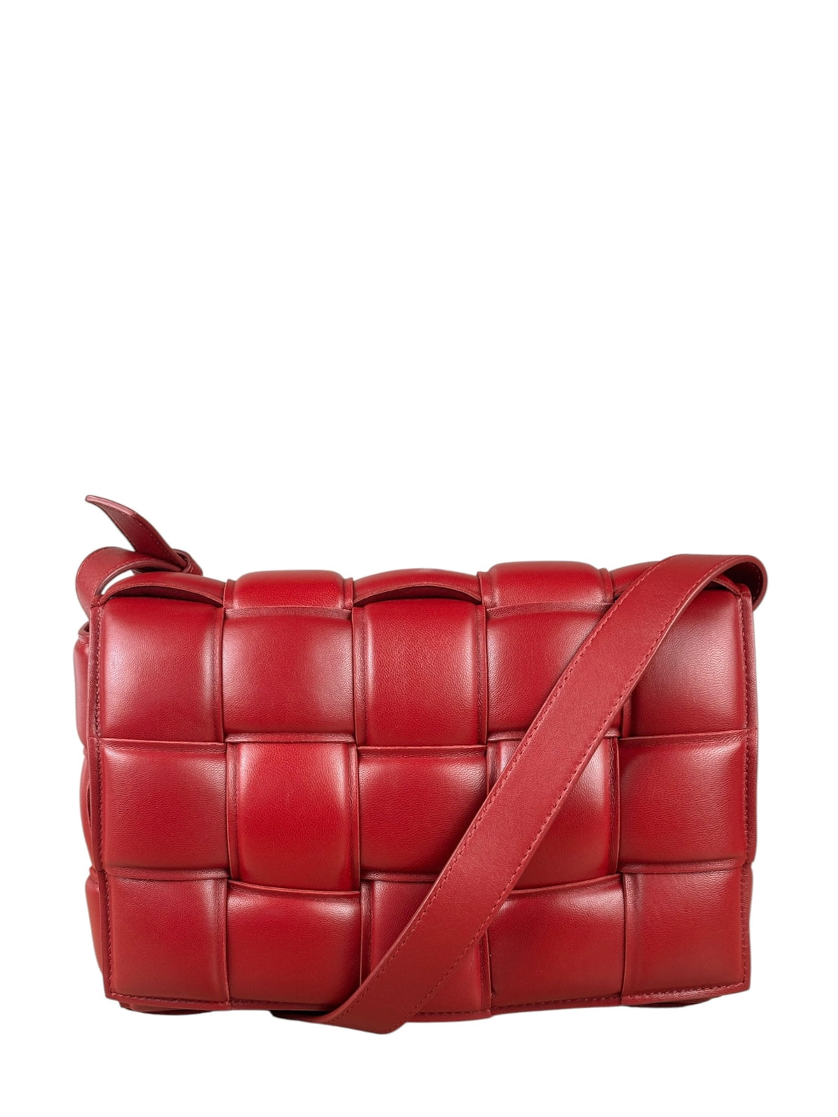 Bottega Veneta Red Intrecciato Padded Cassette Flap Bag