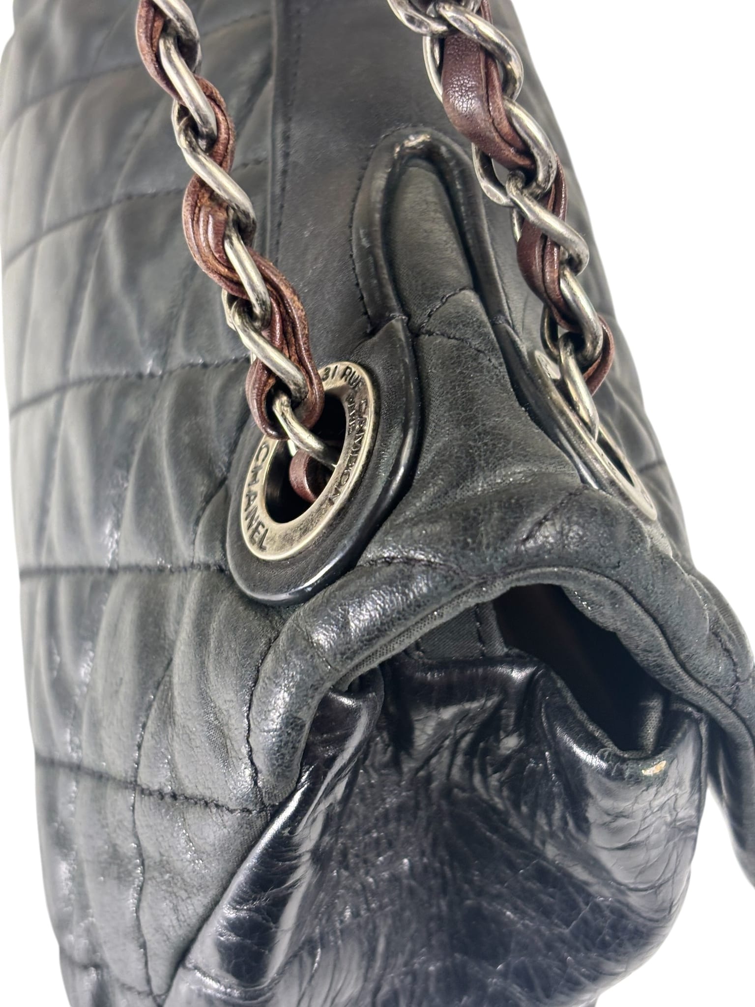 Chanel Black/Grey Quilted Calfskin Matelassè Iridescent Flap Bag 2009