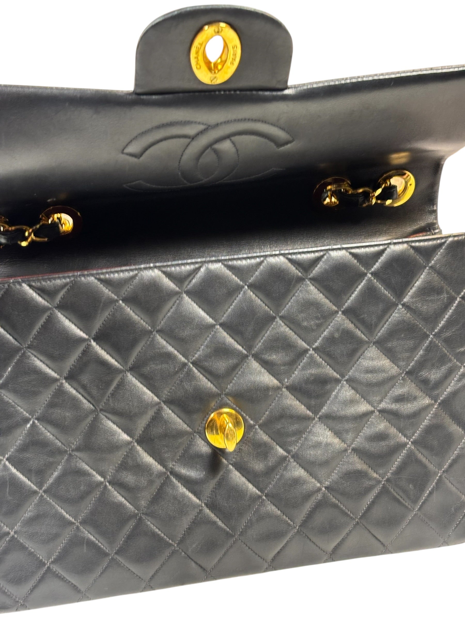 Chanel Vintage Black Quilted Leather Jumbo Flap Bag 1994