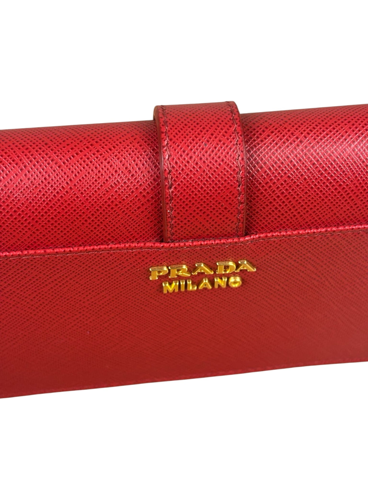 Prada Red Saffiano Leather Flap Wallet On Chain