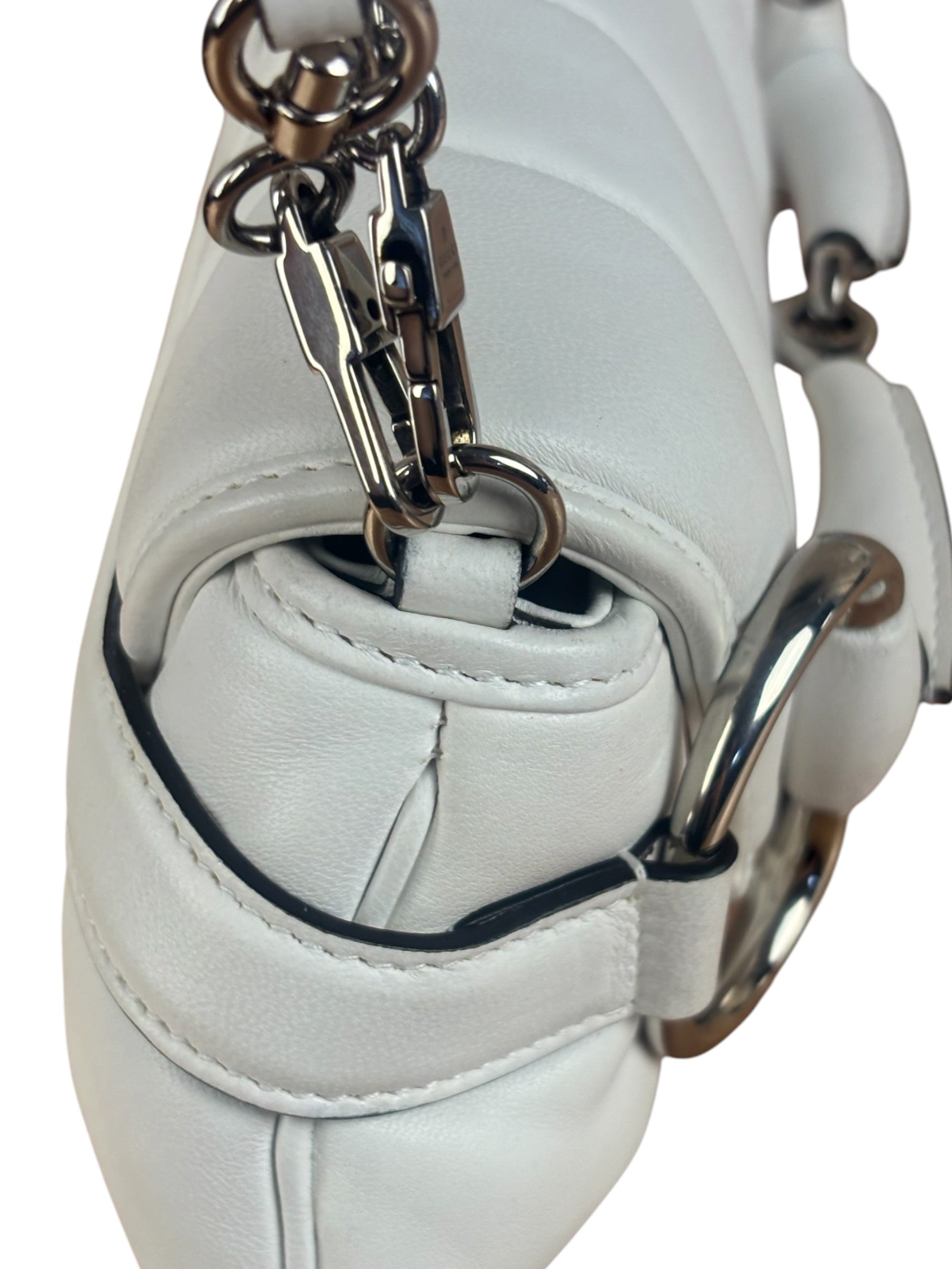 Gucci White Puffer Leather Horsebit Shoulder Bag