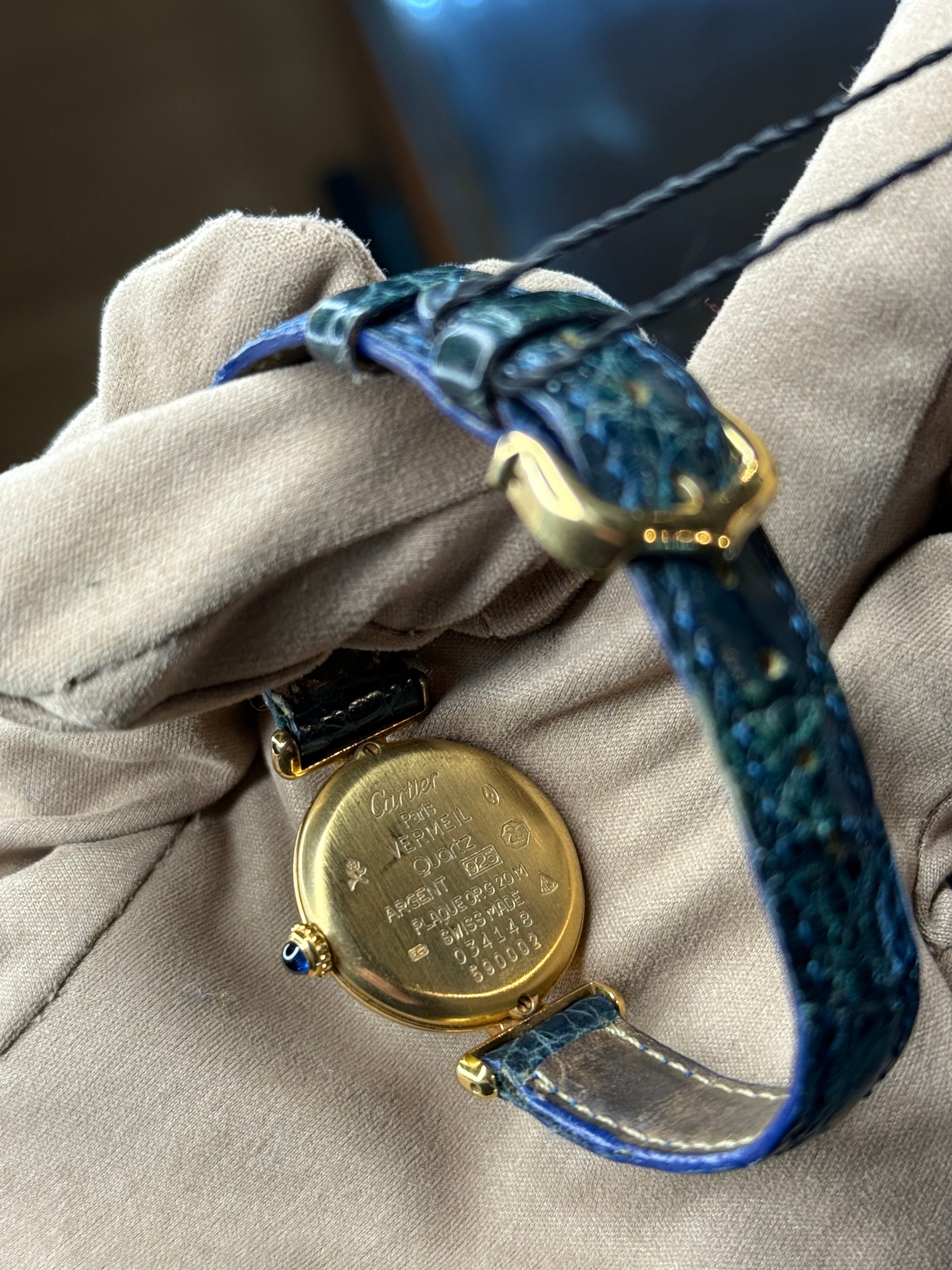 Cartier Must De Vermeil Black Dial Blue/Green Strap