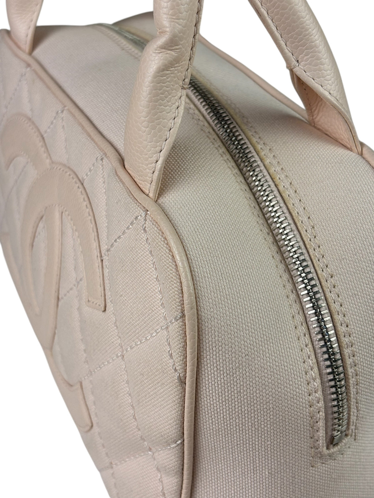 Chanel Pink Leather Trim Quilted Timeless Bowling Handbag 2004