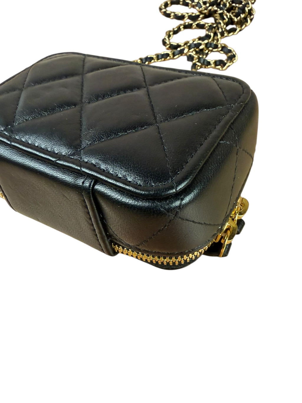 Chanel Black Quilted Leather Golden Plate Nano Vanity Case 2021