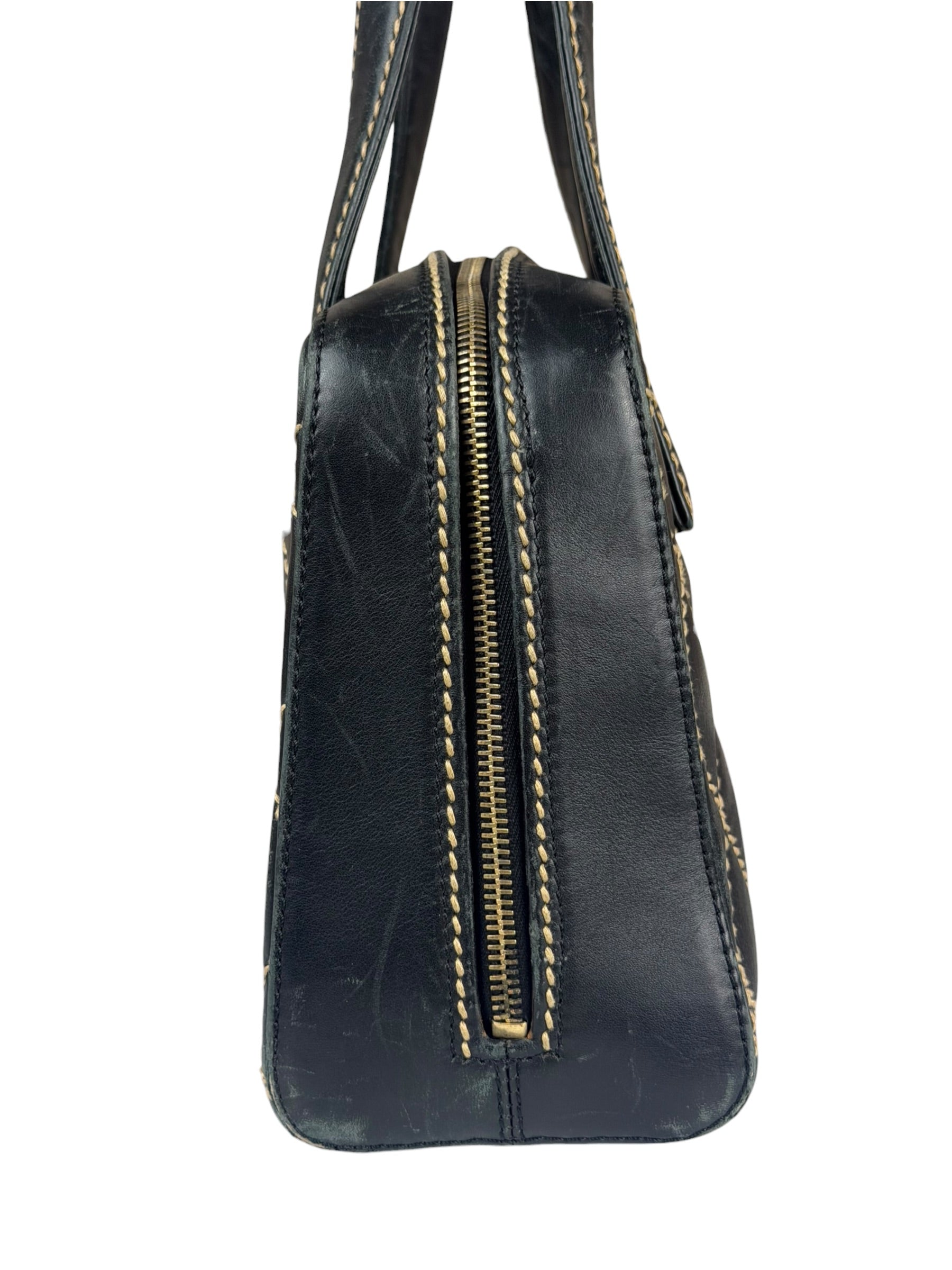 Chanel Black Quilted Leather Wild Stitch Bowler Bag 2003