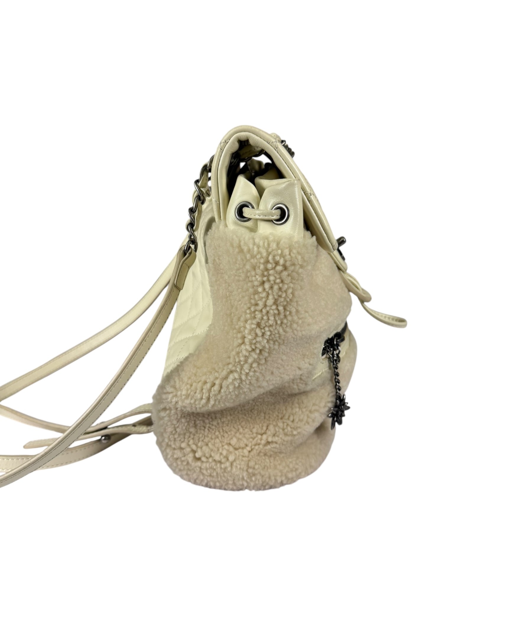 Chanel Cream Quilted Shearling Mountain Paris-Salzburg Small Backpack 2015