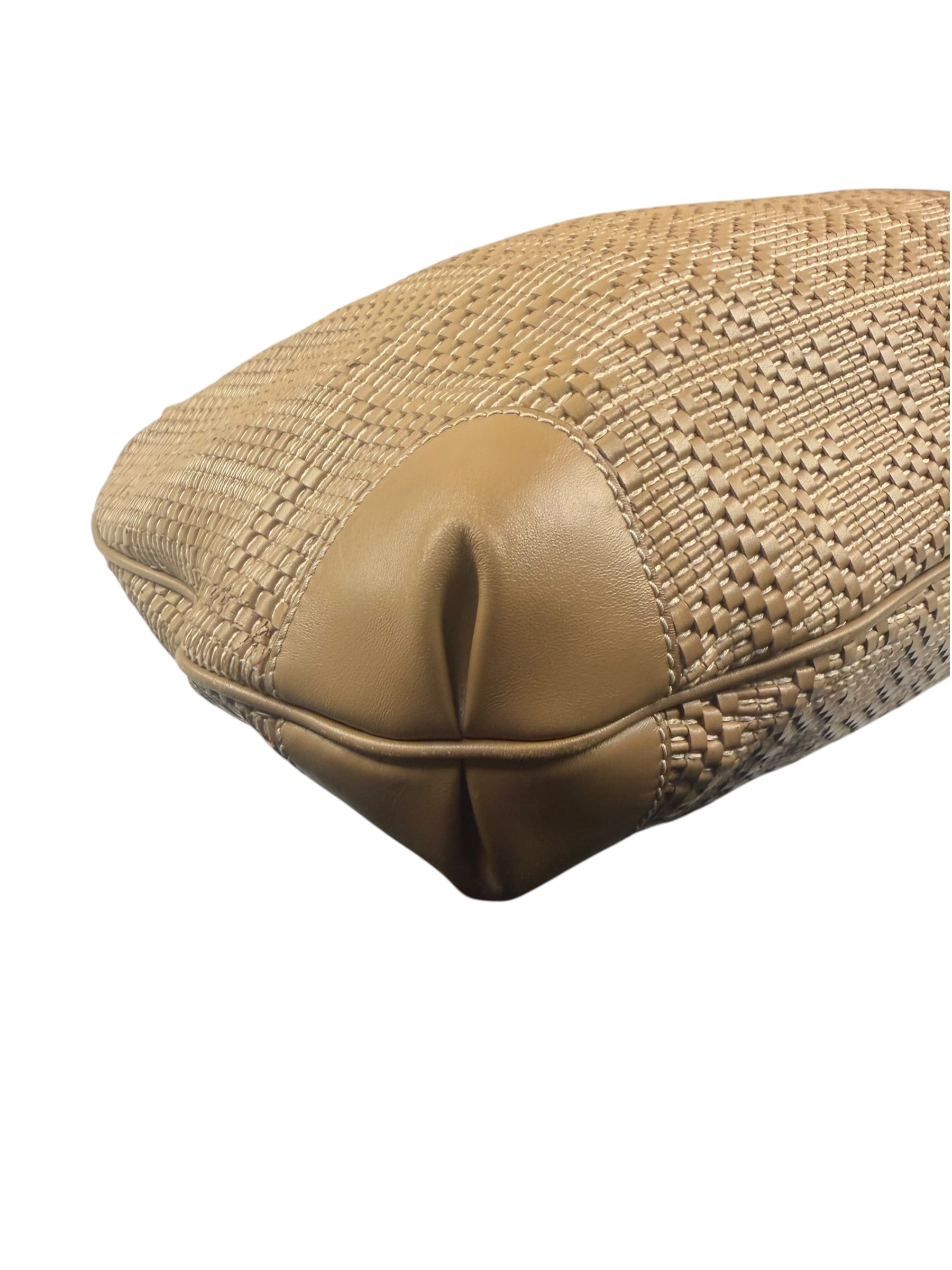 Fendi Beige Leather Trim Woven Hobo Bag