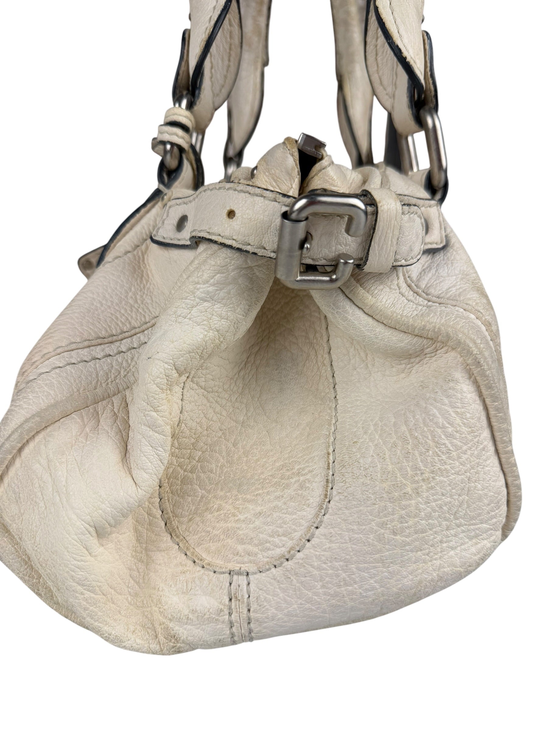 Chloé White Leather Paddington Handbag (Repainted)