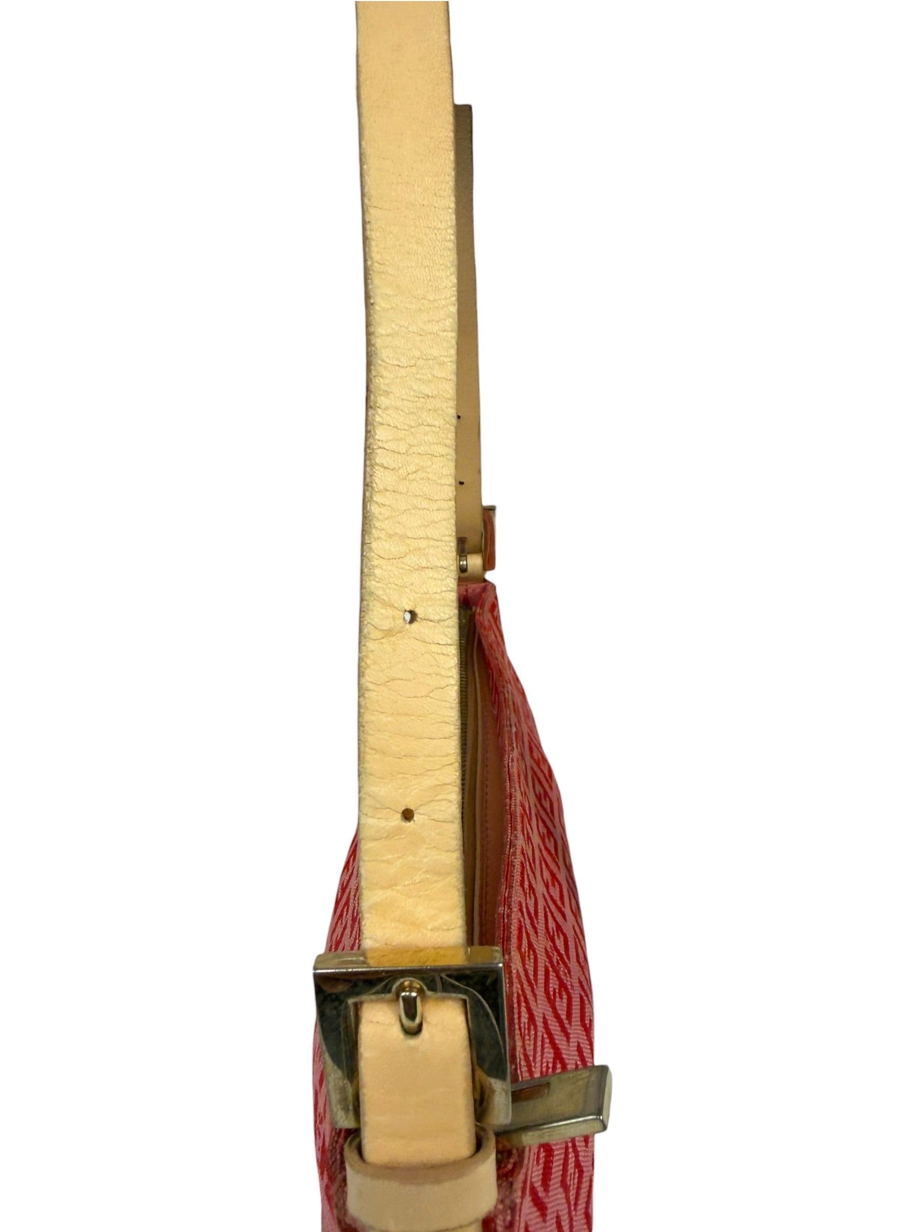 Fendi Pink/Red Zucca Leather Trim Pochette