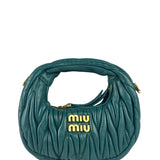 Miu Miu Dark Green Nappa Leather Wander Matelasse Micro Hobo Bag