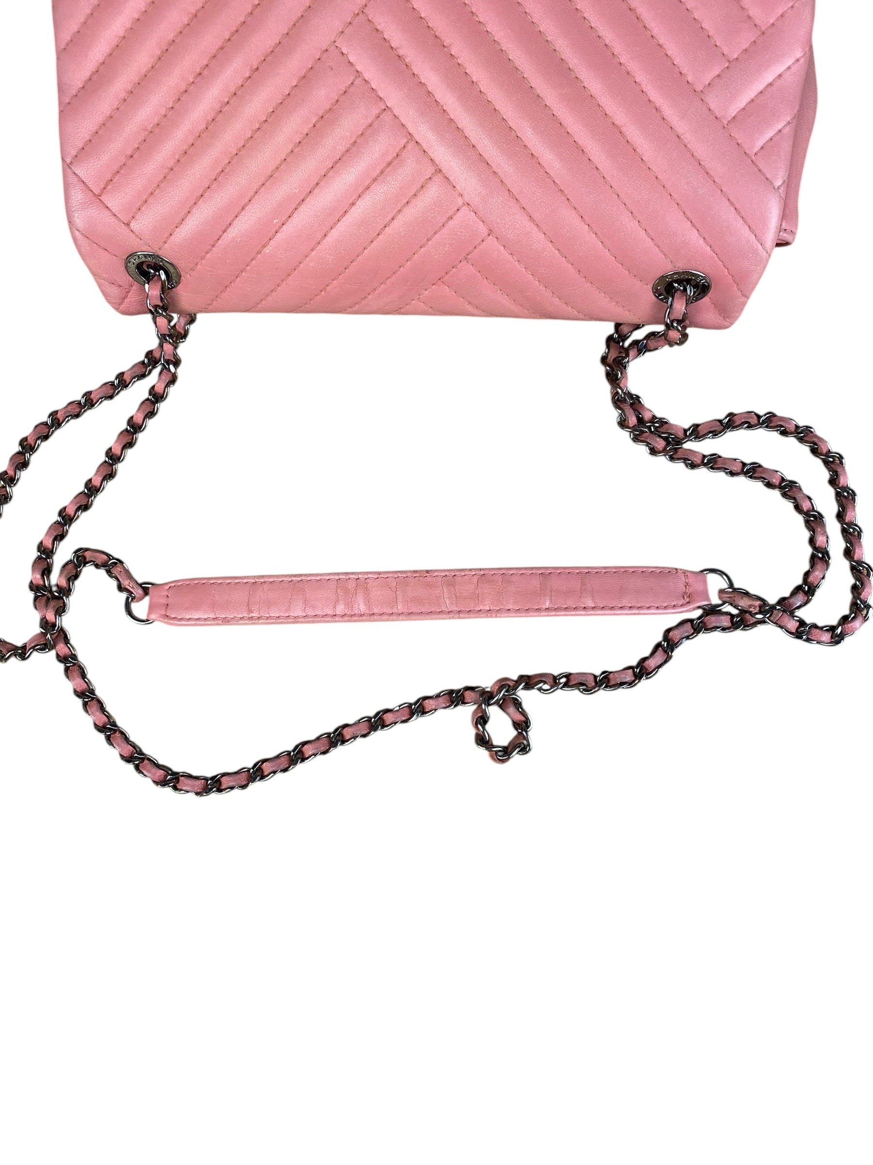 Chanel Pink Chevron Lambskin Flap Bag 2015