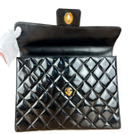 Chanel CC Black Patent Quilted Flap Briefcase Handbag '95