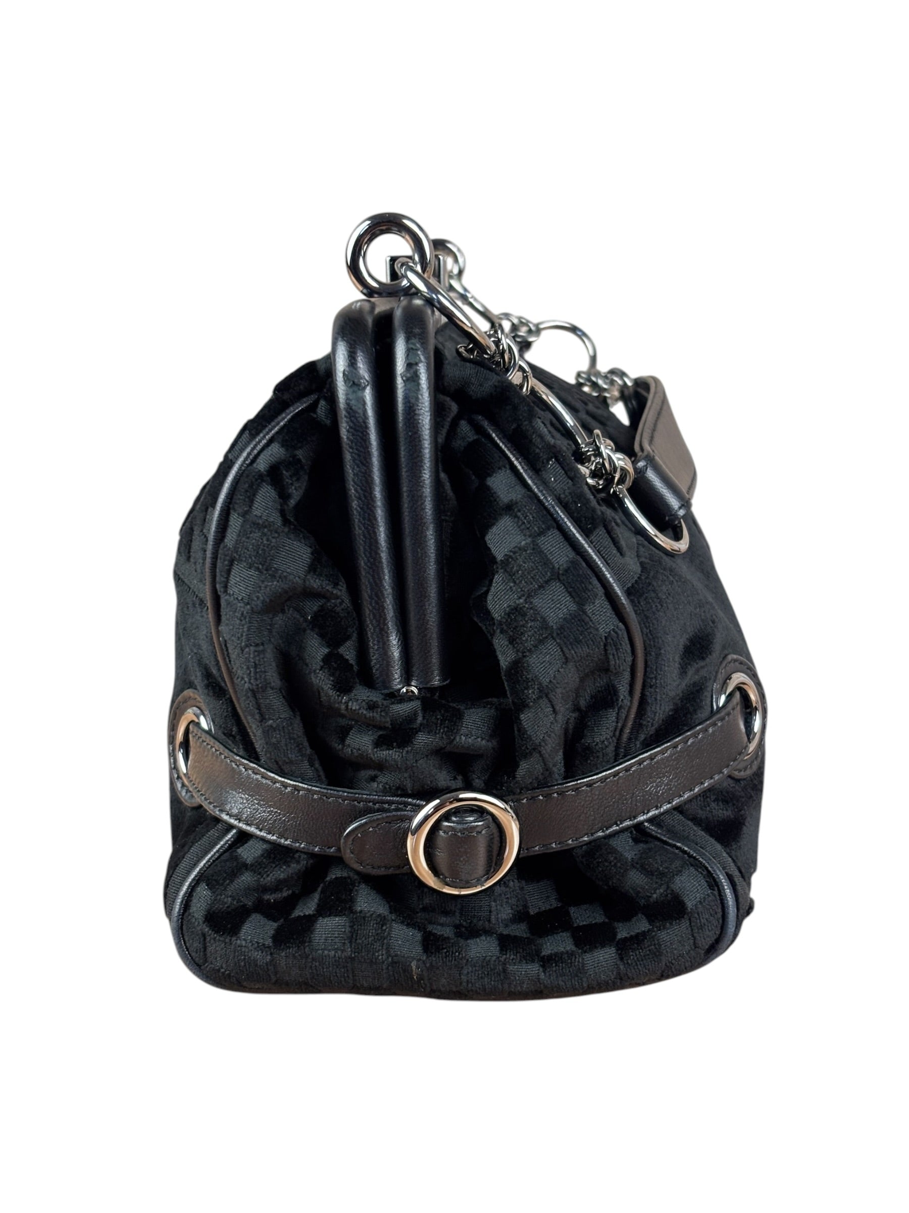 Chanel Black Velvet Leather Trim Kiss-Lock Two-Way Bag 2006