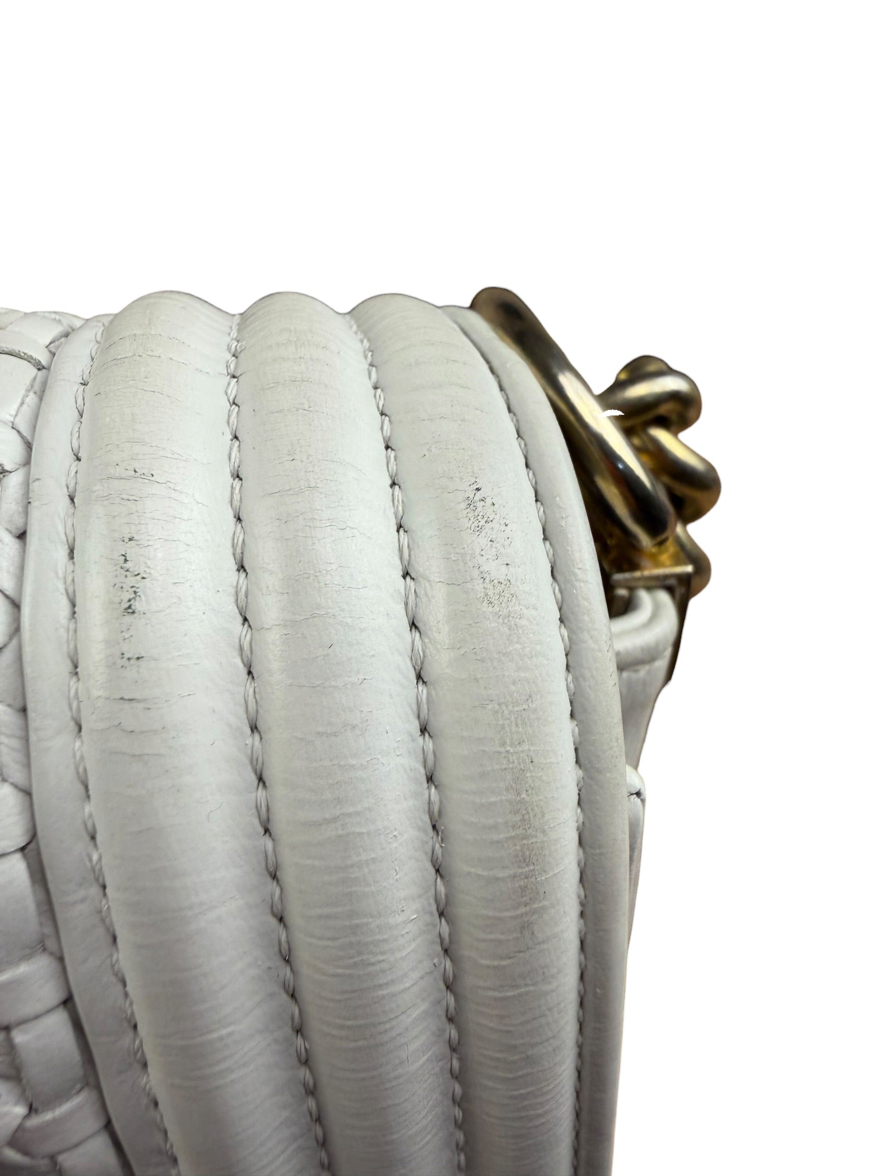Chanel Vintage White Leather Braided Boy Shoulder Bag 1989
