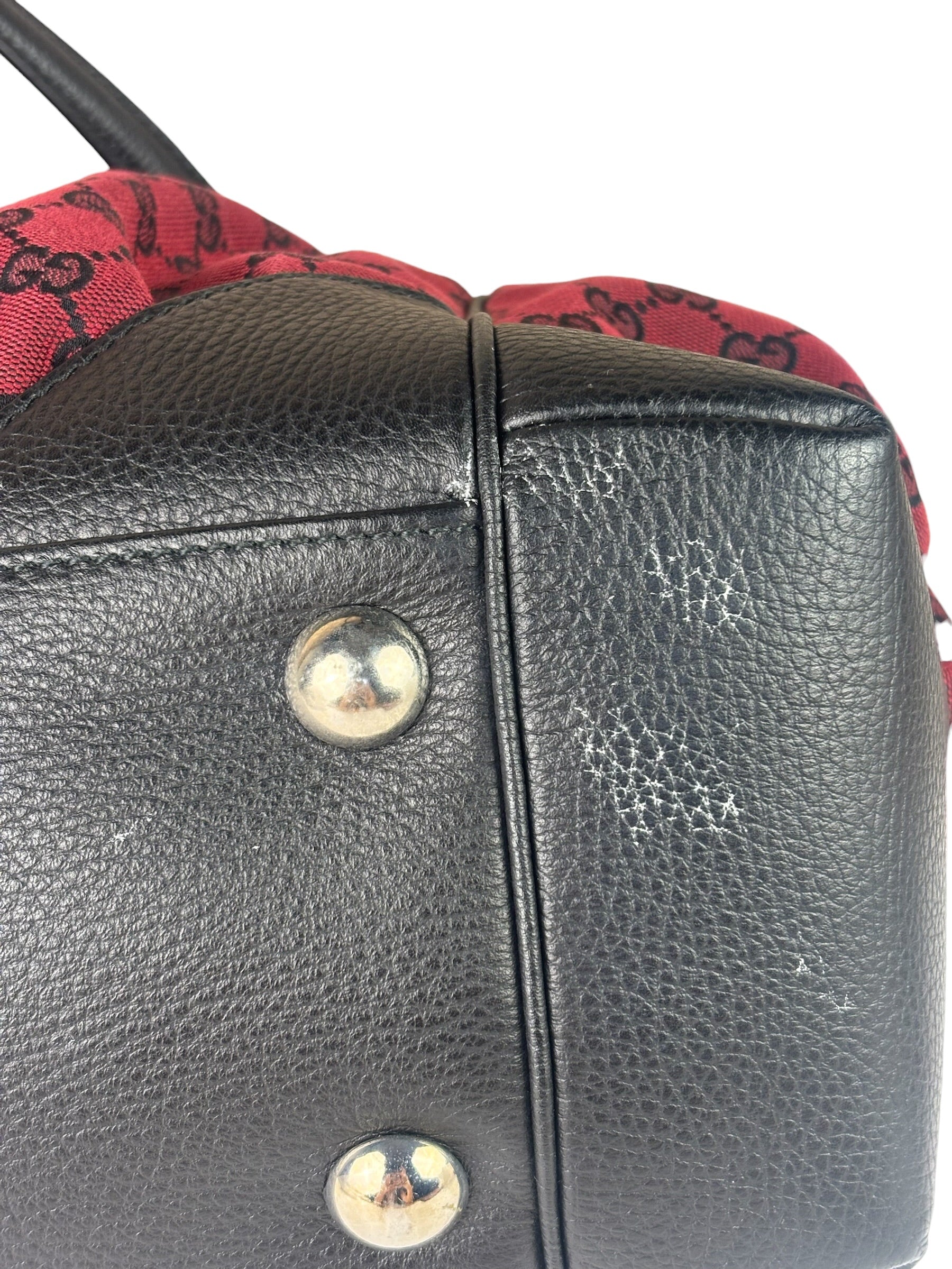 Gucci Red/Black Leather Trim GG Full Moon Tote