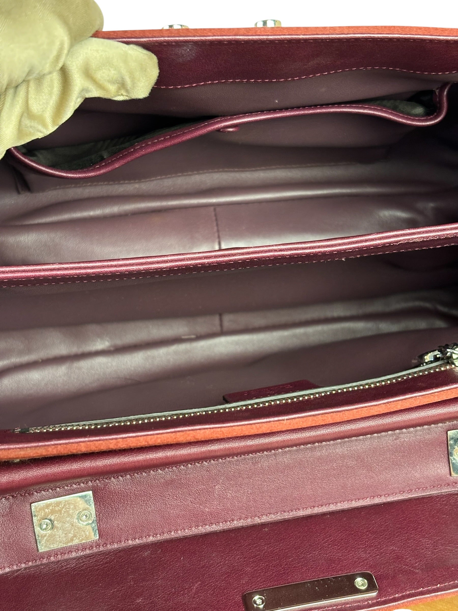 Gucci Burgundy Satin Bamboo Top Handle Bag