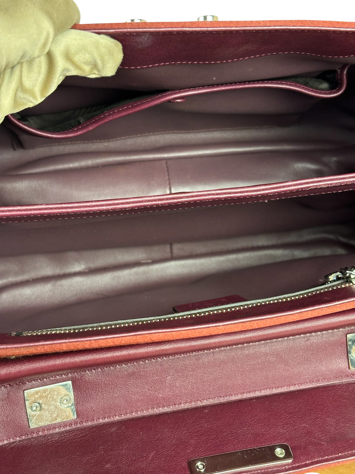 Gucci Burgundy Satin Bamboo Top Handle Bag
