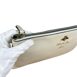 Gucci Ivory Pebbled Leather Bee Zip Clutch Pouch