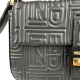 Fendi Black Leather 3D Logo Embossed Baguette