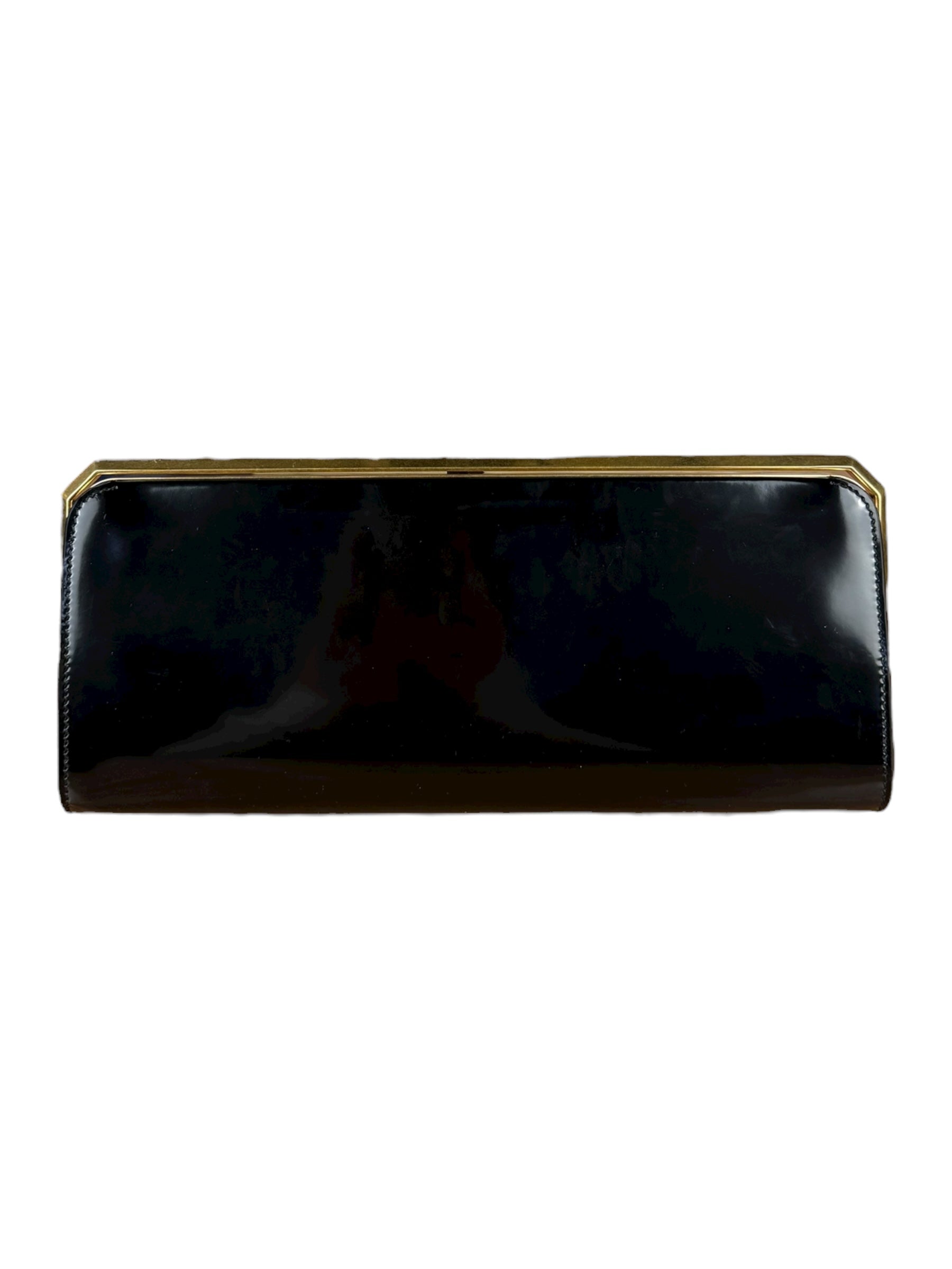 Saint Laurent Black Patent Date Charnière Minaudière Clutch