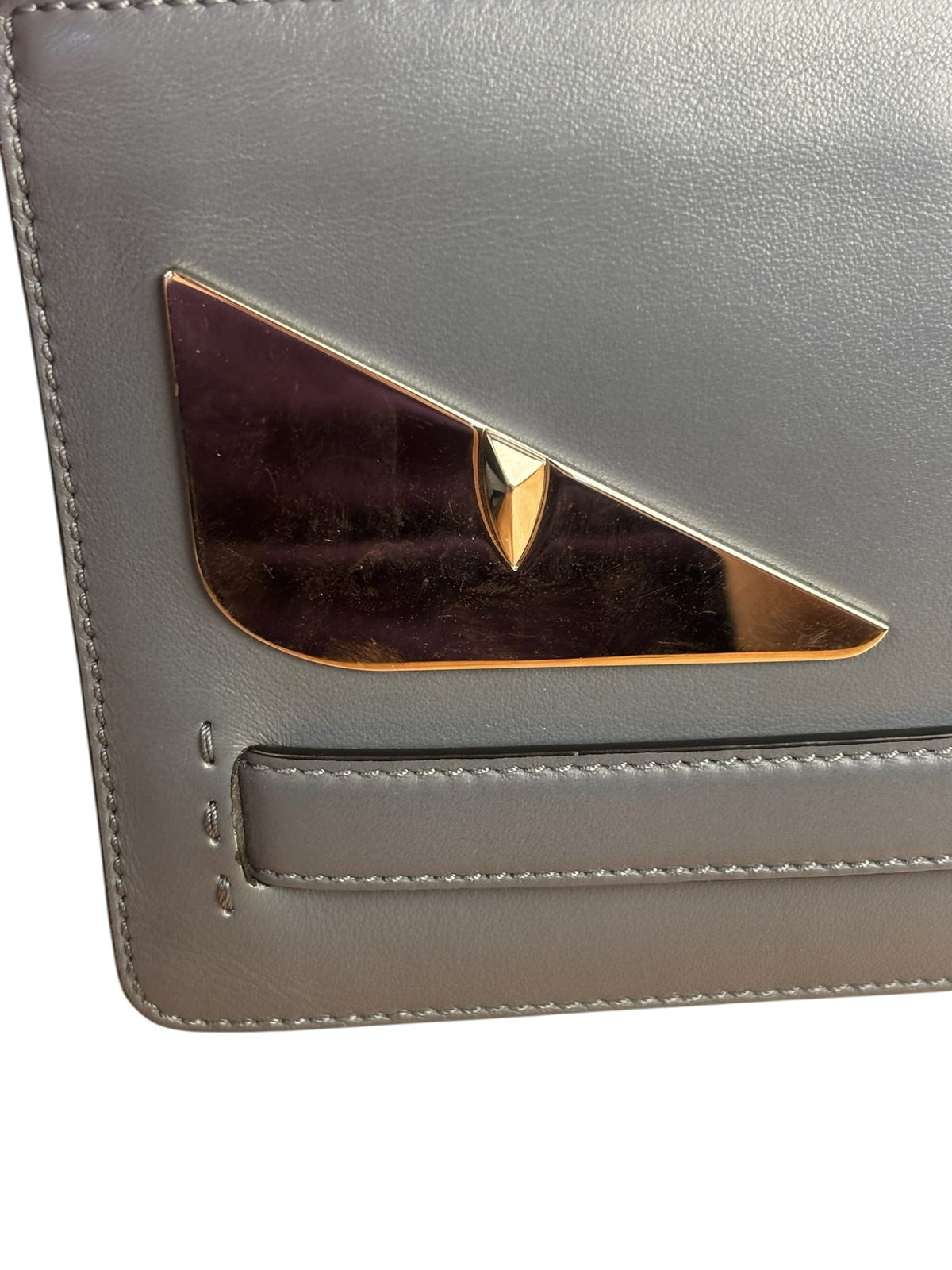 Fendi Grey Leather Monster Eyes Clutch