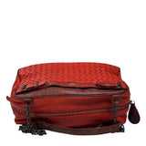 Bottega Veneta Red Lambskin/Lizard Intrecciato Shoulder Bag
