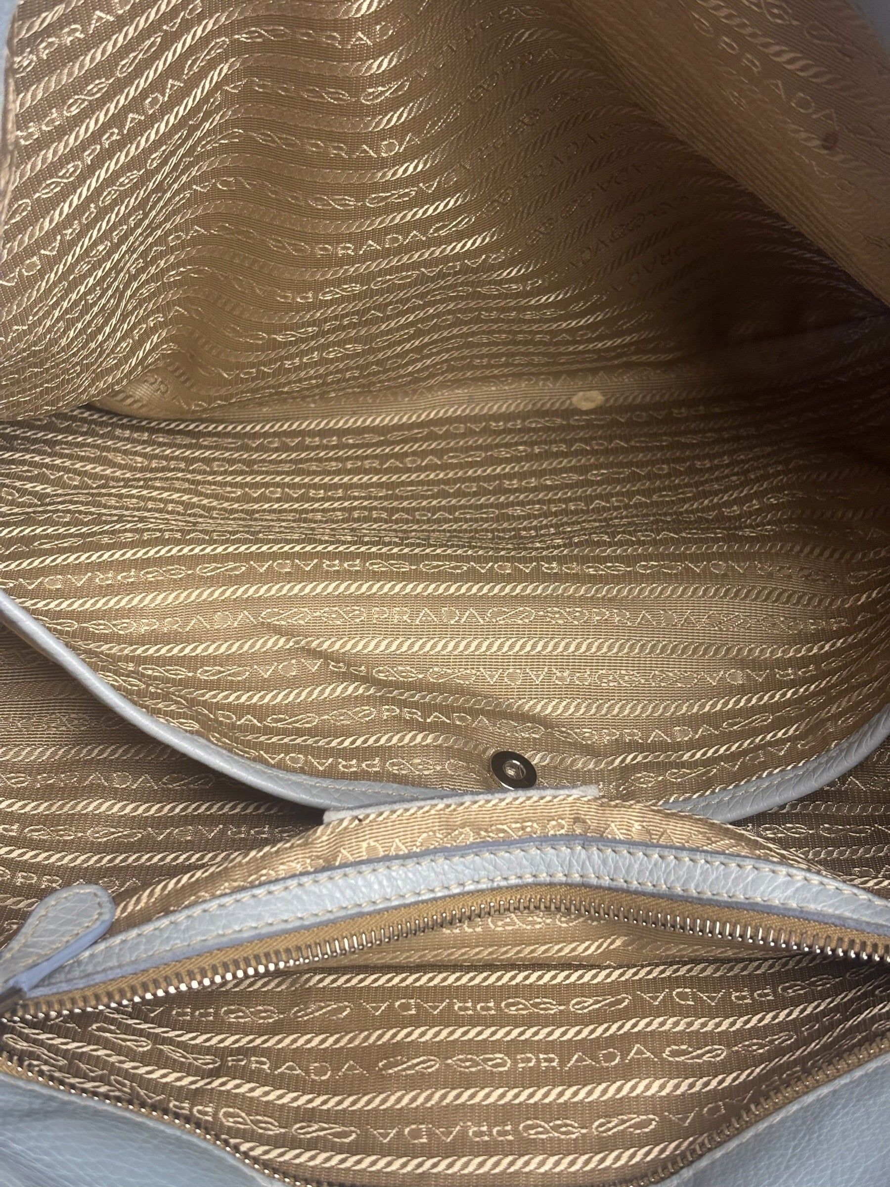 Prada Light Blue Vitello Daino Leather Tote