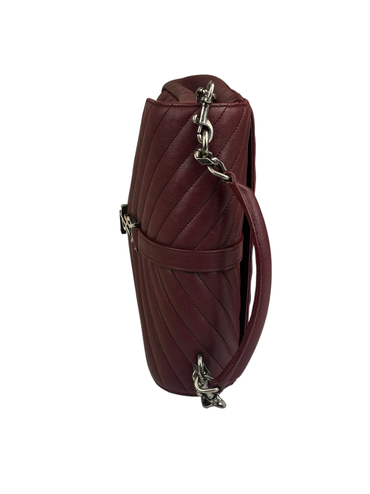YSL Burgundy Chevron Lambskin Marmont College Two-Way Flap Bag