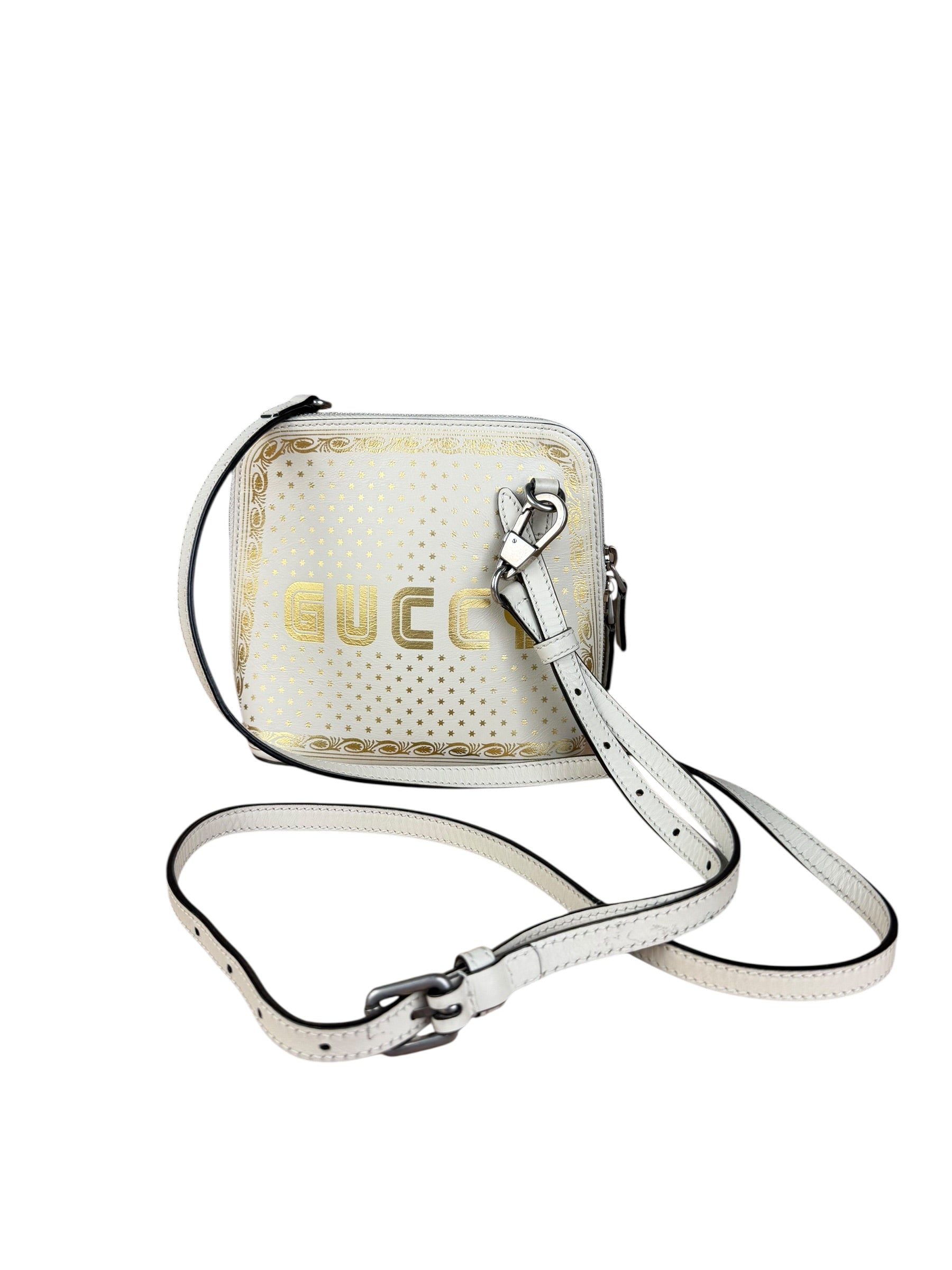 Gucci White Leather Stars Guccy Mini 2Way Bag