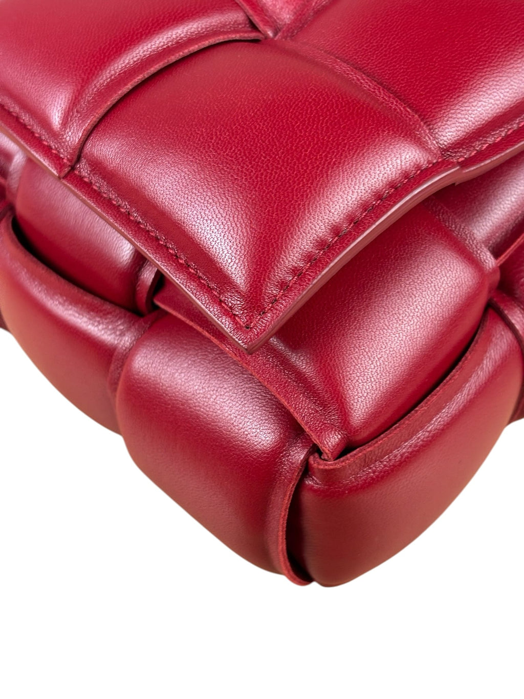 Bottega Veneta Red Intrecciato Padded Cassette Flap Bag