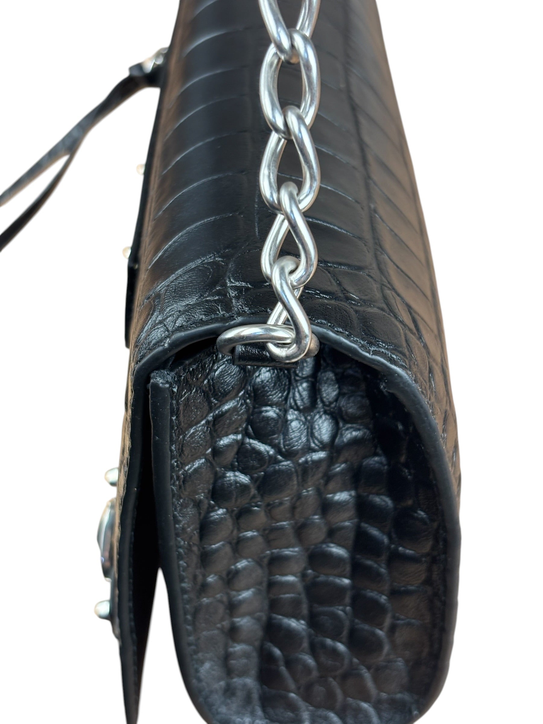 Balenciaga Black Croc Embossed Le City Clutch
