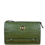 Versace Green Croc-Embossed Medusa Leather Clutch